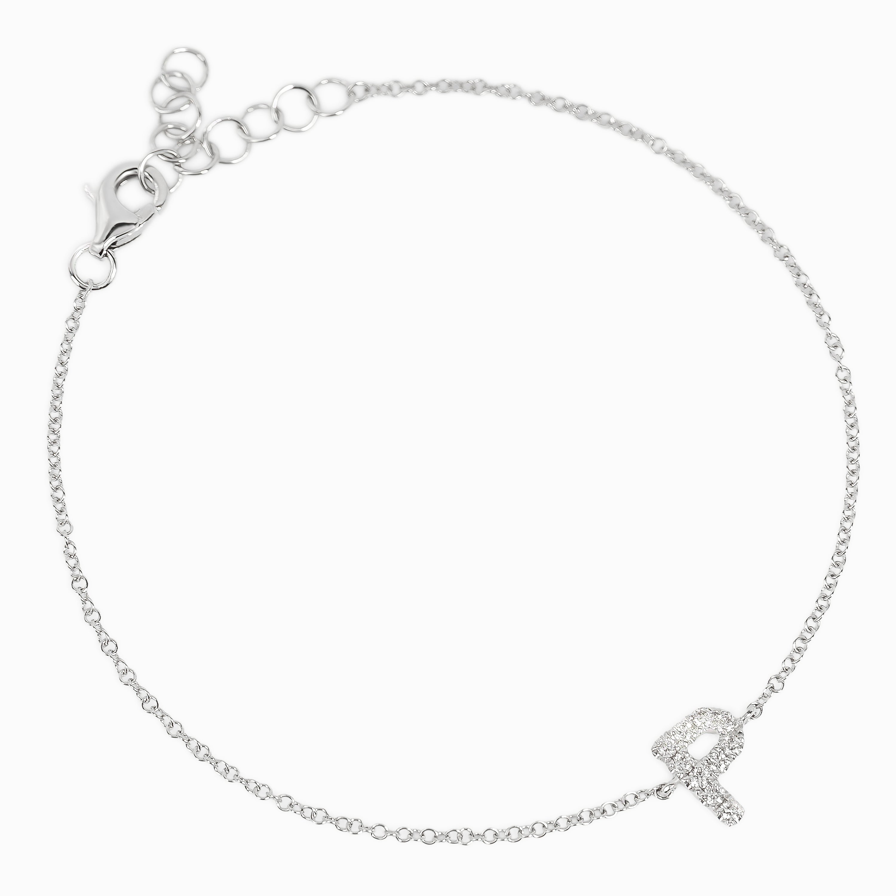White Gold Chain Initial Bracelet with Diamond Only Stones