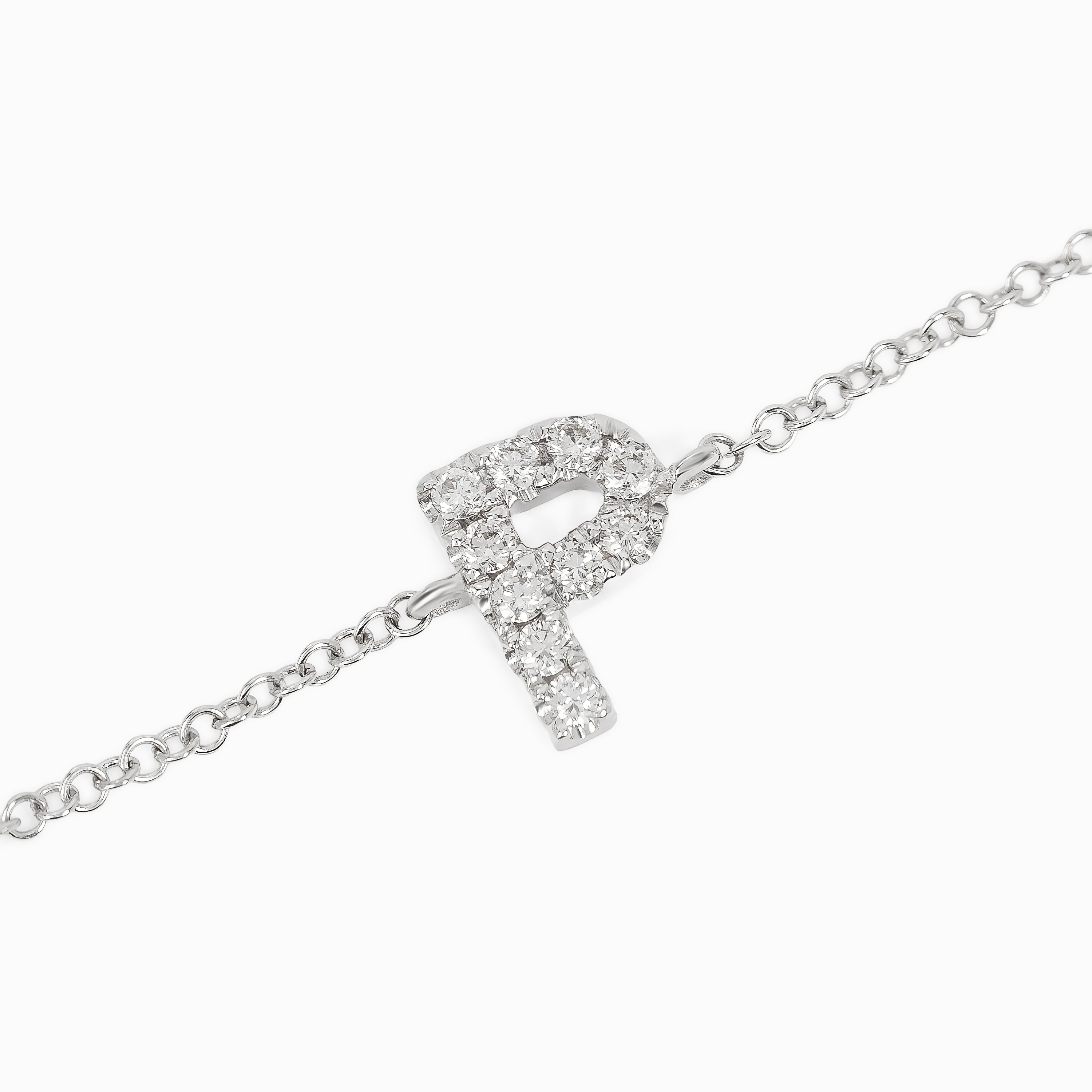 White Gold Chain Initial Bracelet with Diamond Only Stones