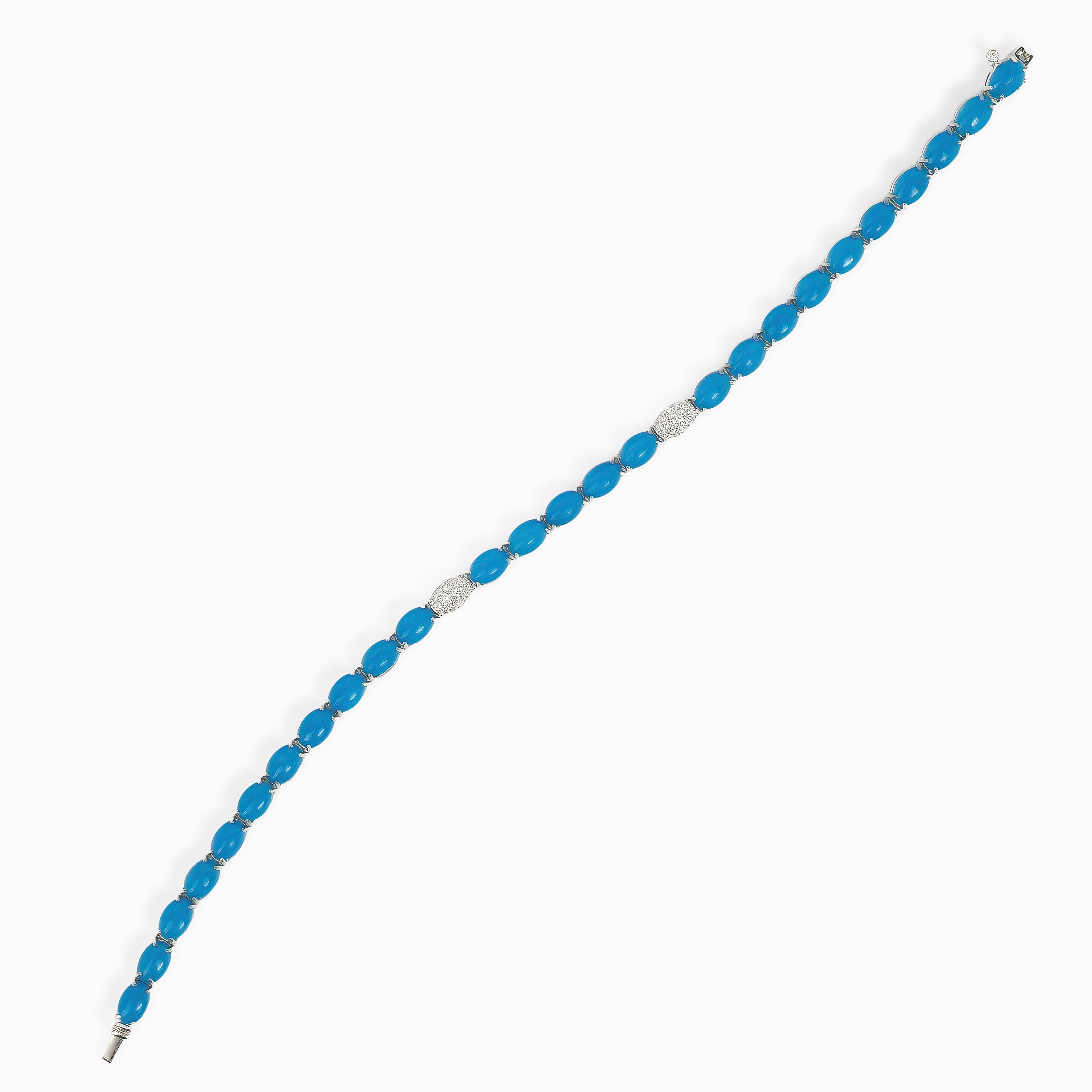 White Gold Gemstone Bracelet with Diamond, Turquoise Stones