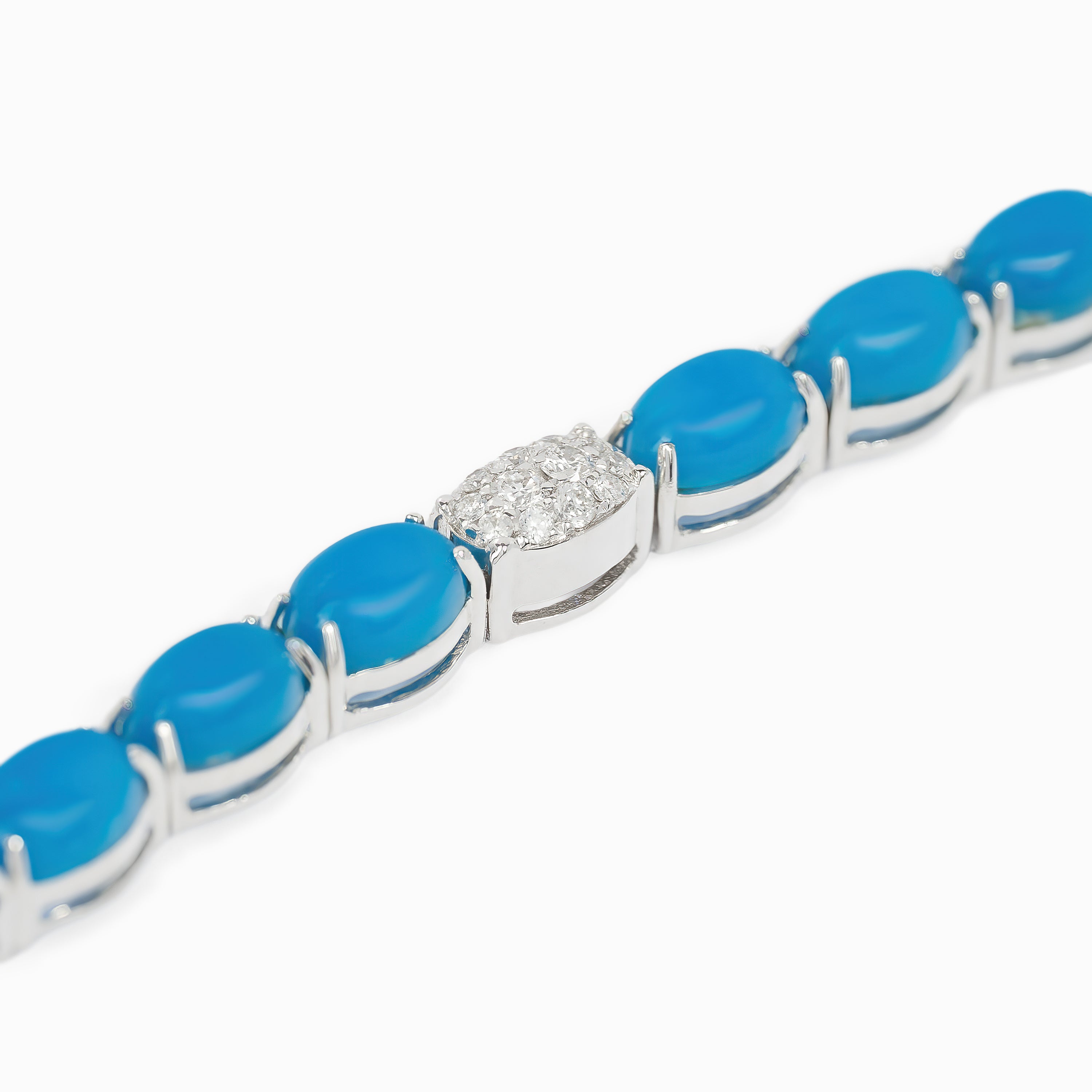 White Gold Gemstone Bracelet with Diamond, Turquoise Stones