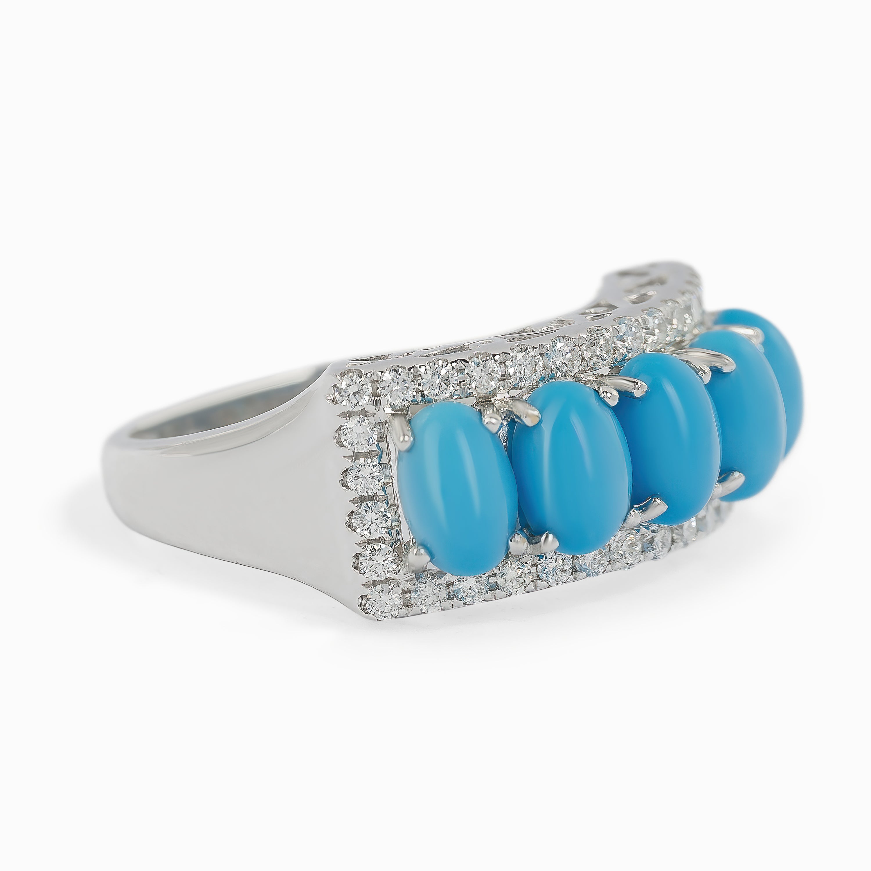 White Gold Ring with Diamond, Turquoise Stones