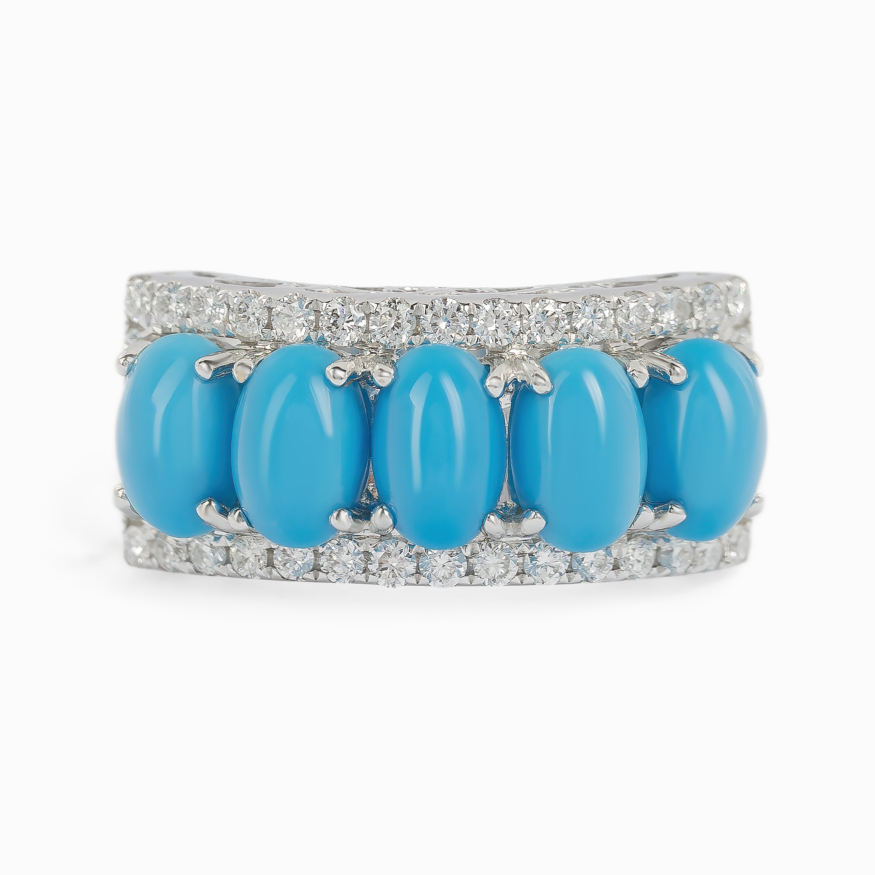 White Gold Ring with Diamond, Turquoise Stones