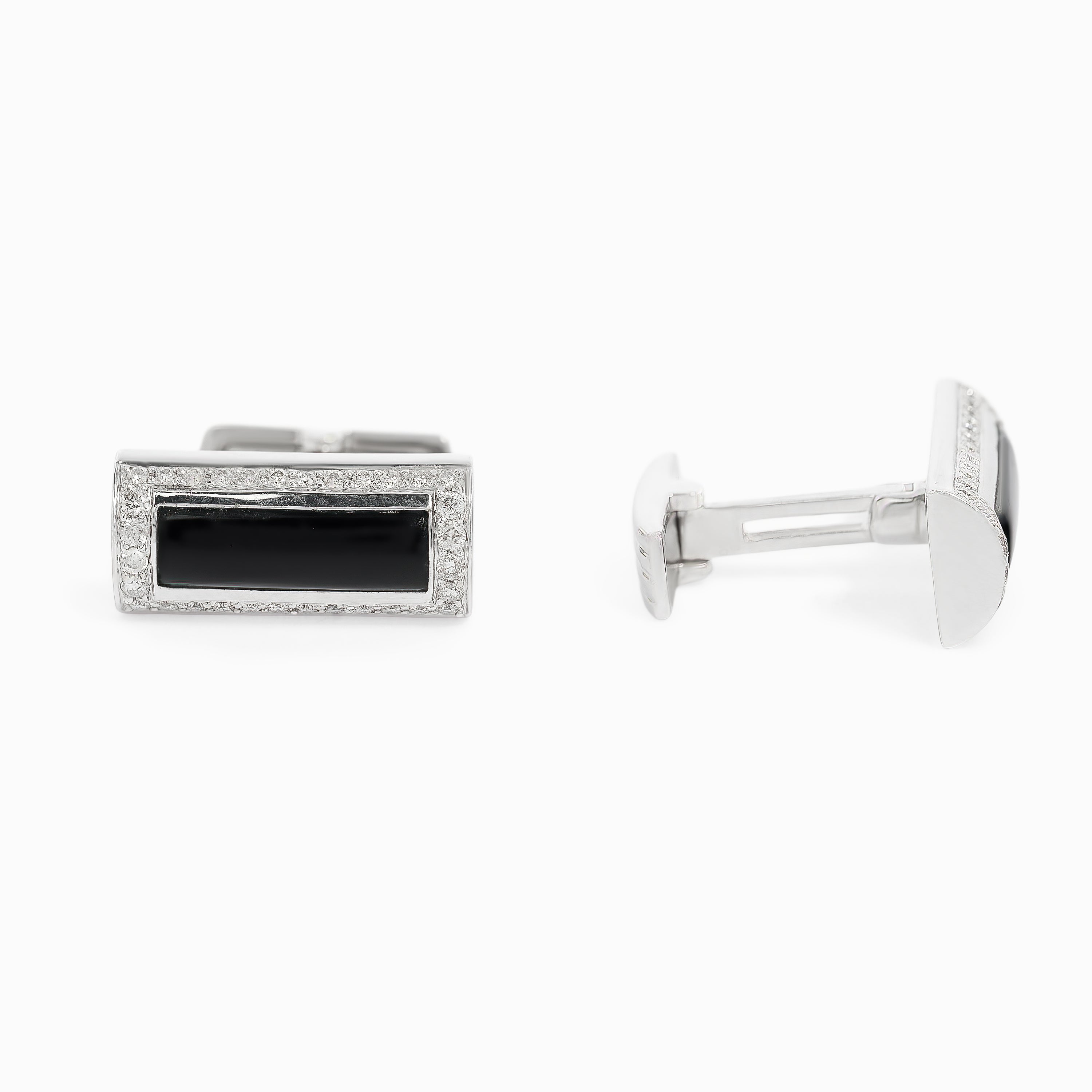 White Gold Cufflinks with Diamond, Onyx Stones