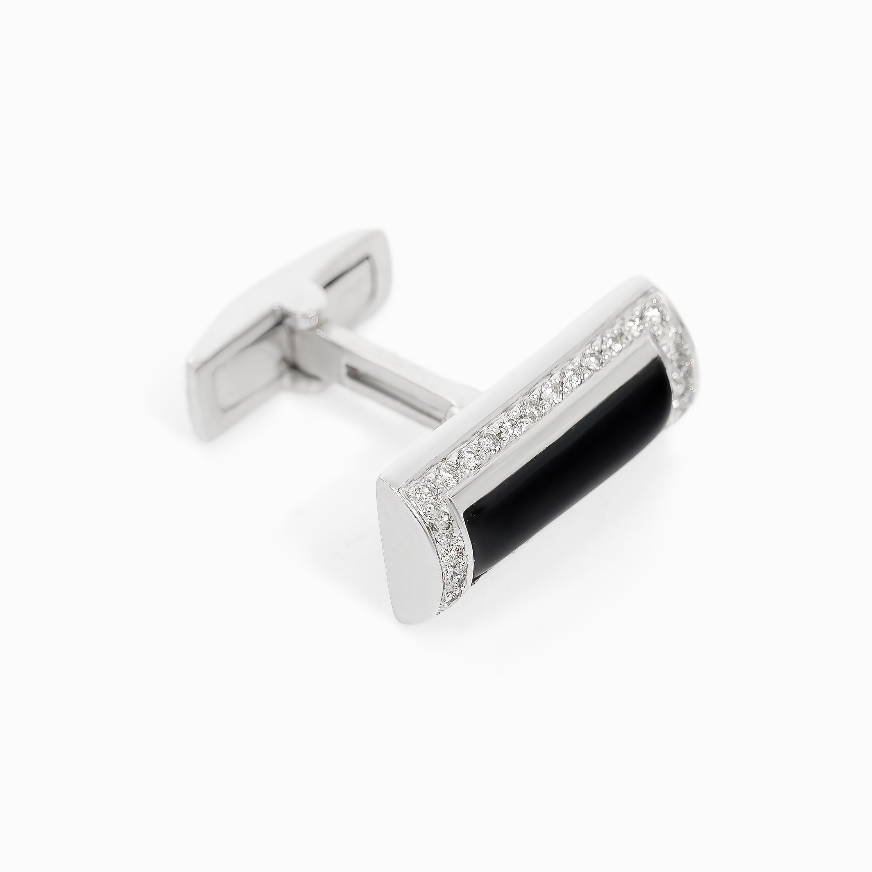 White Gold Cufflinks with Diamond, Onyx Stones