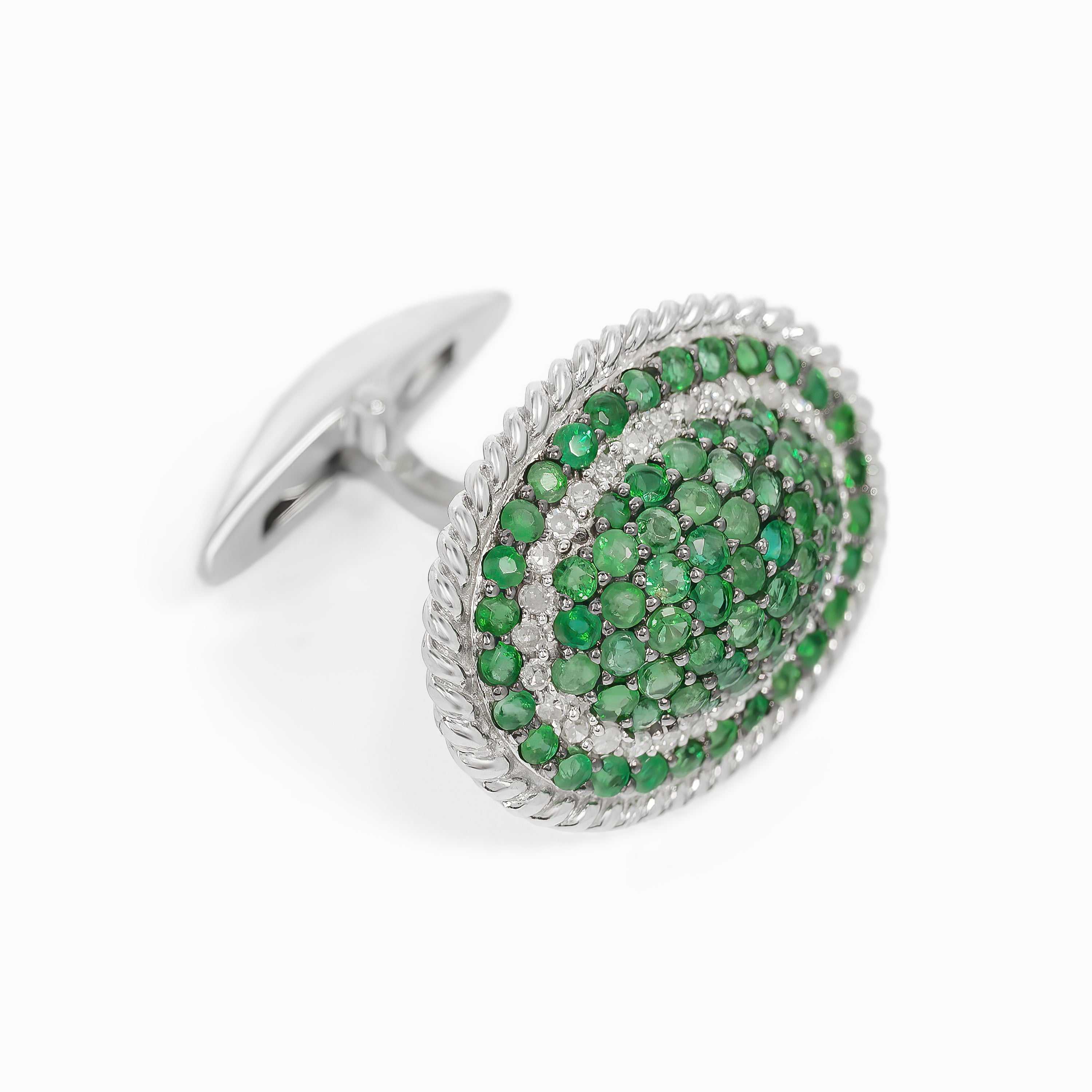 White Gold Cufflinks with Diamond, Emerald Stones