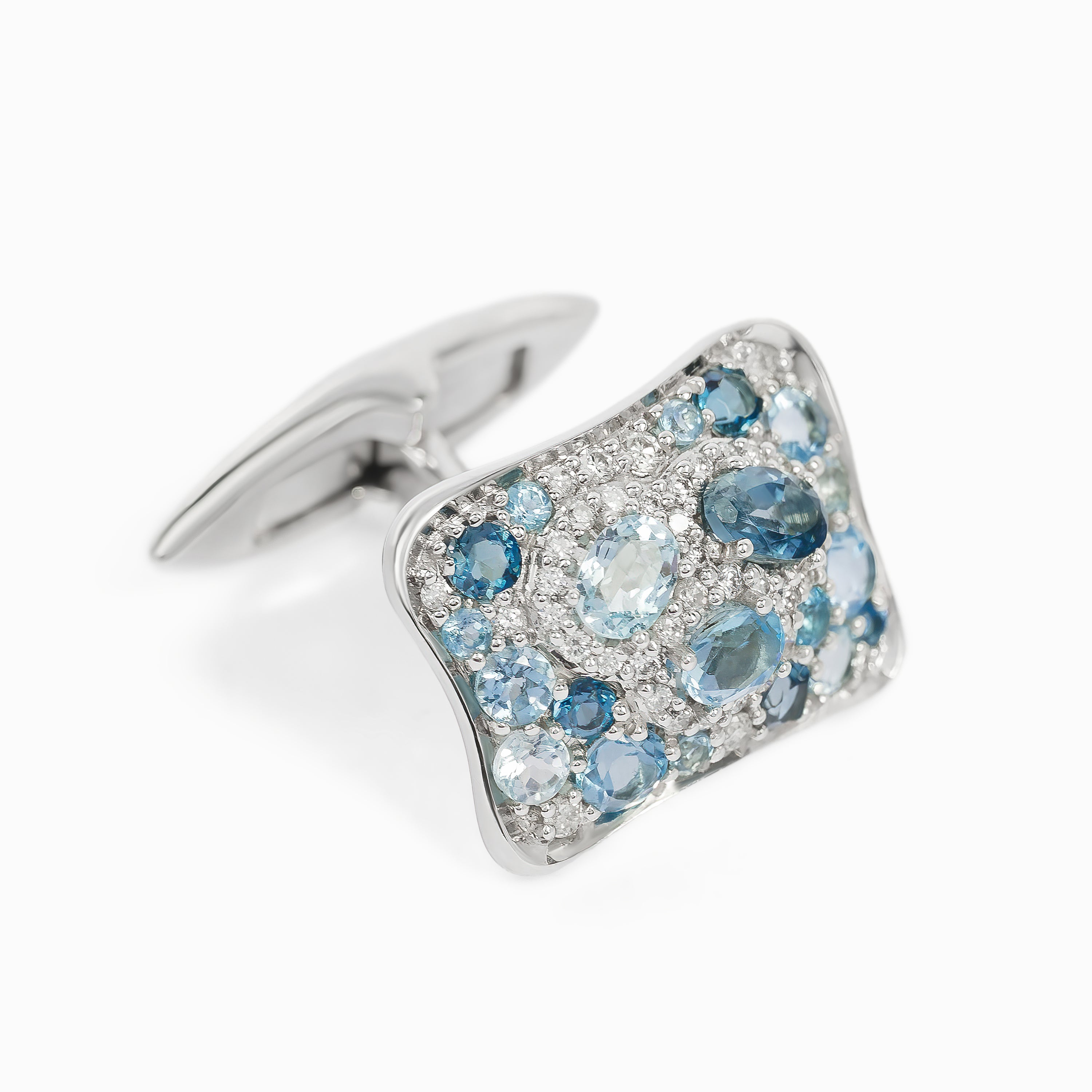 White Gold Cufflinks with Sapphire, Topaz Stones