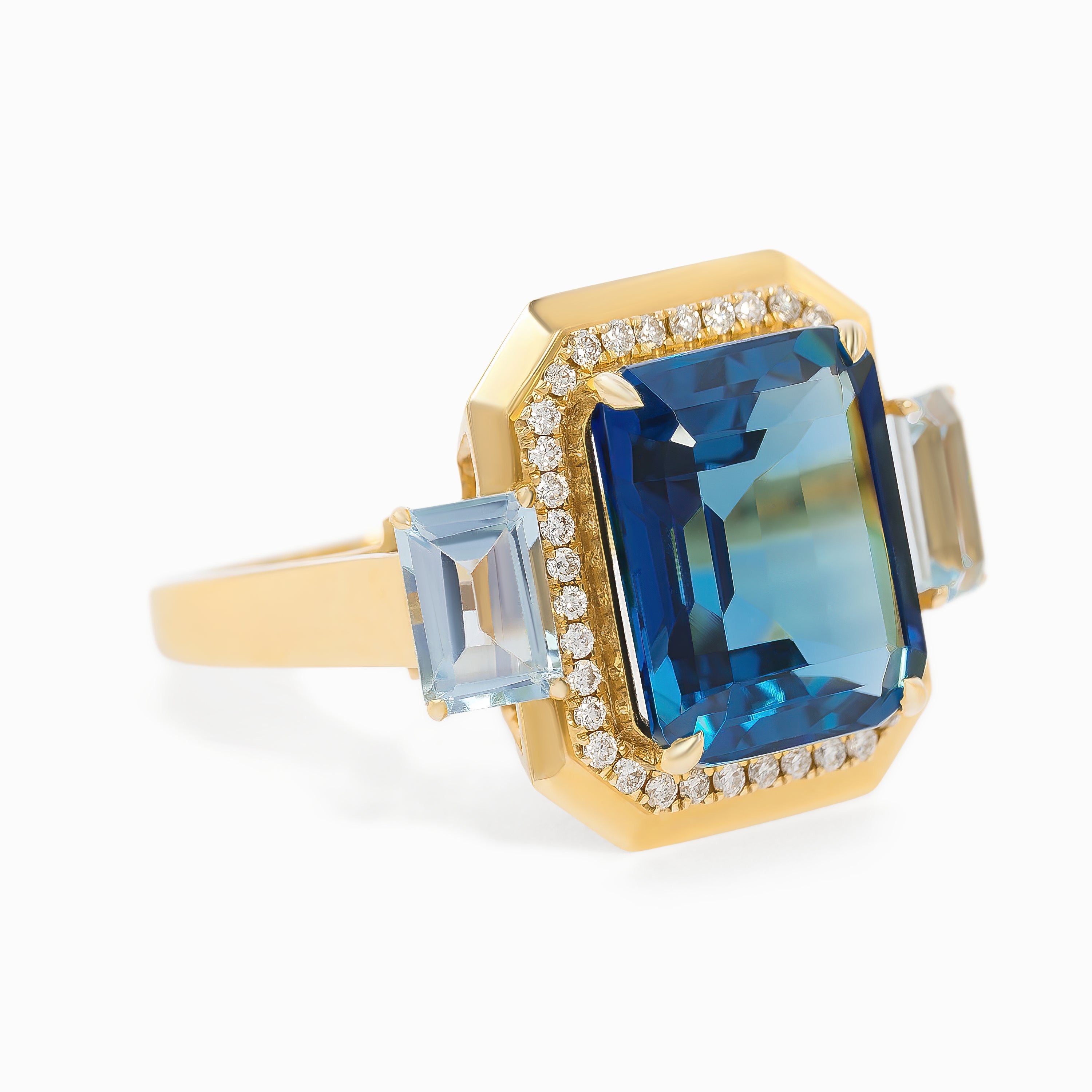 Yellow Gold Ring with Diamond, Topaz Stones