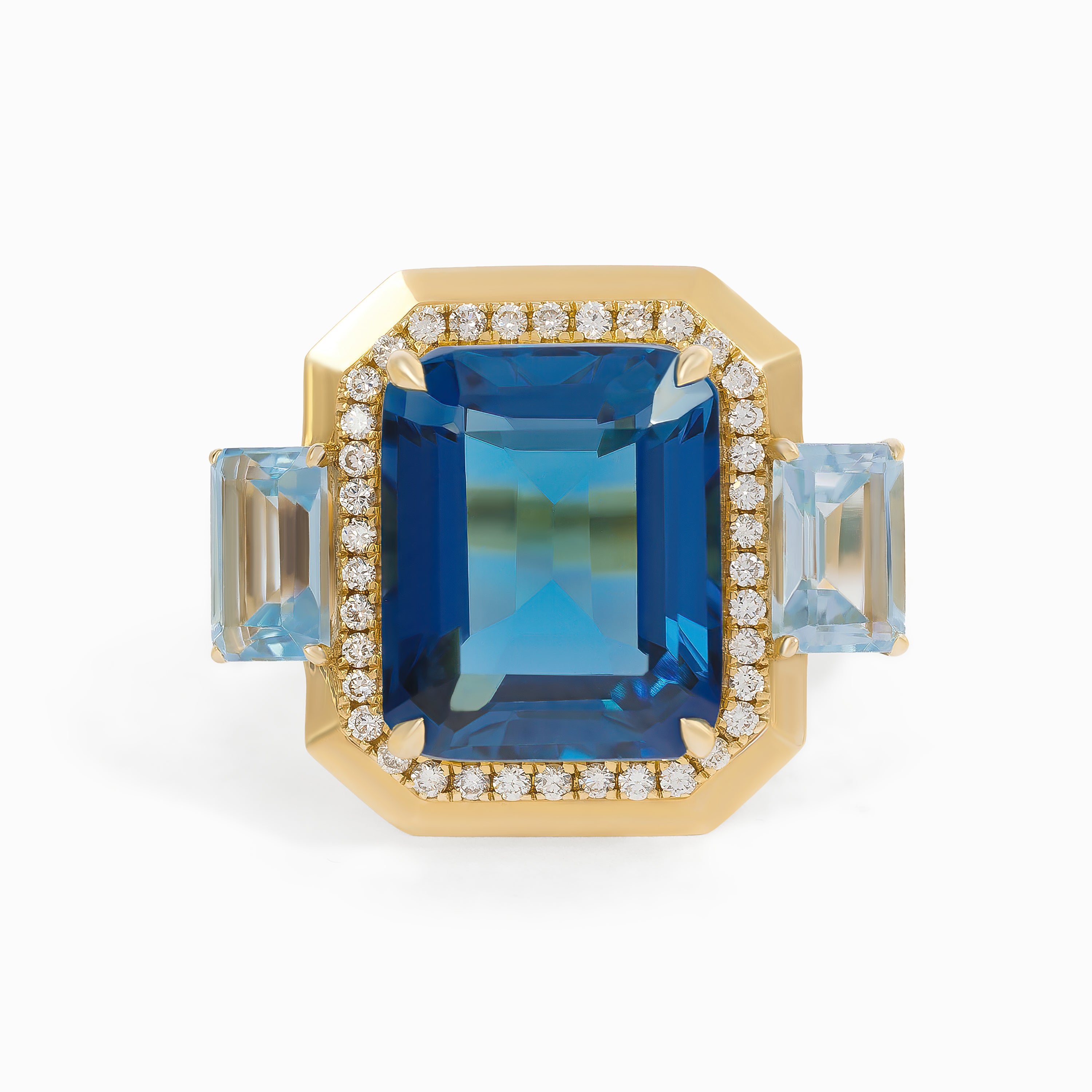 Yellow Gold Ring with Diamond, Topaz Stones