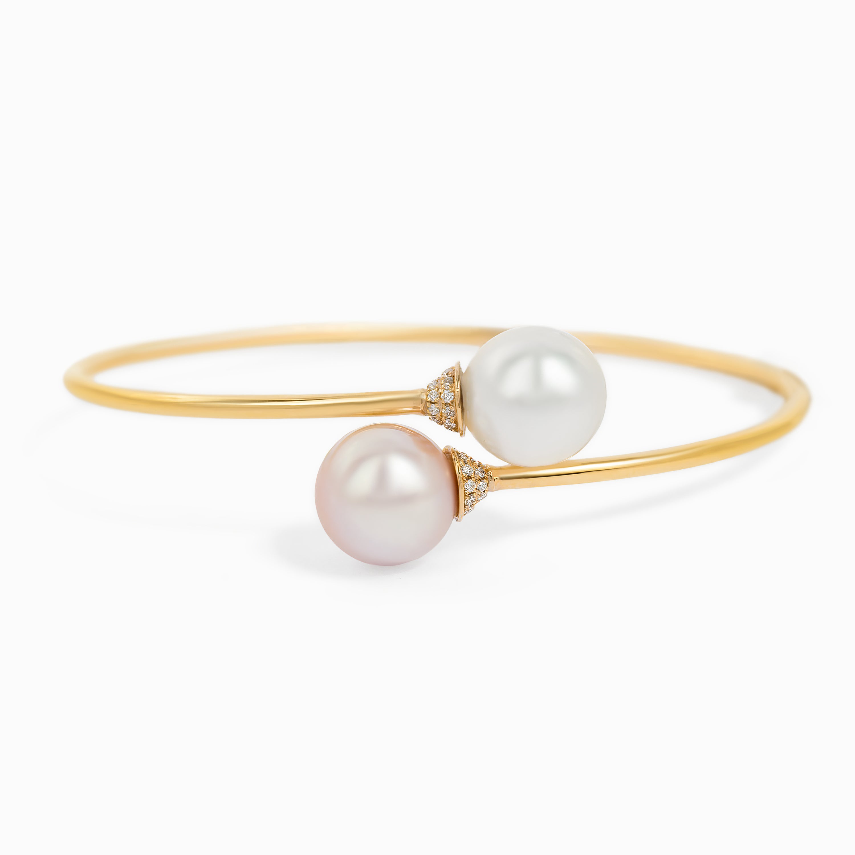 Yellow Gold Bangle Bracelet with Diamond, Pearl Stones