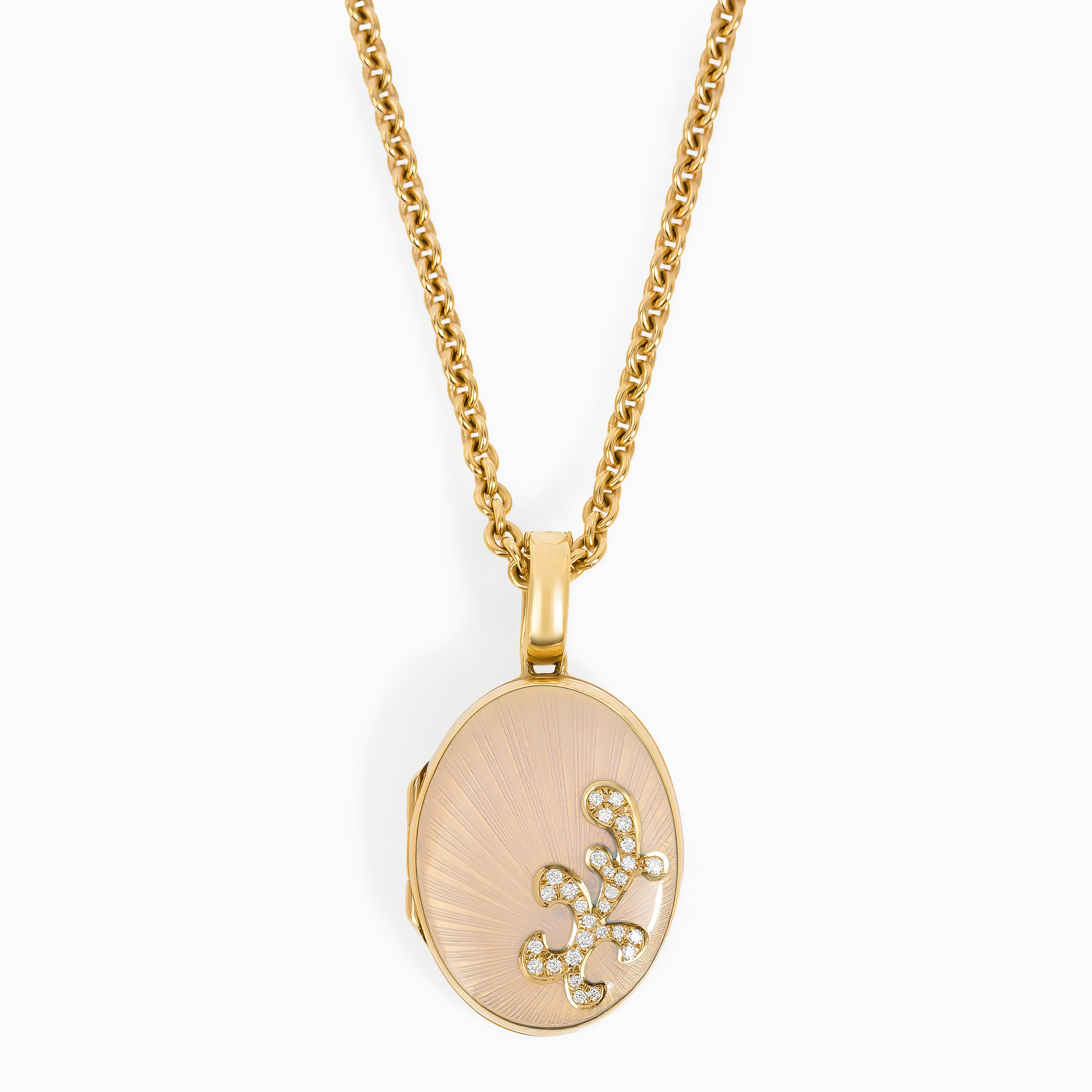 Heart  Yellow Gold Chain Pendant Necklace with Diamond, Enamel Stones