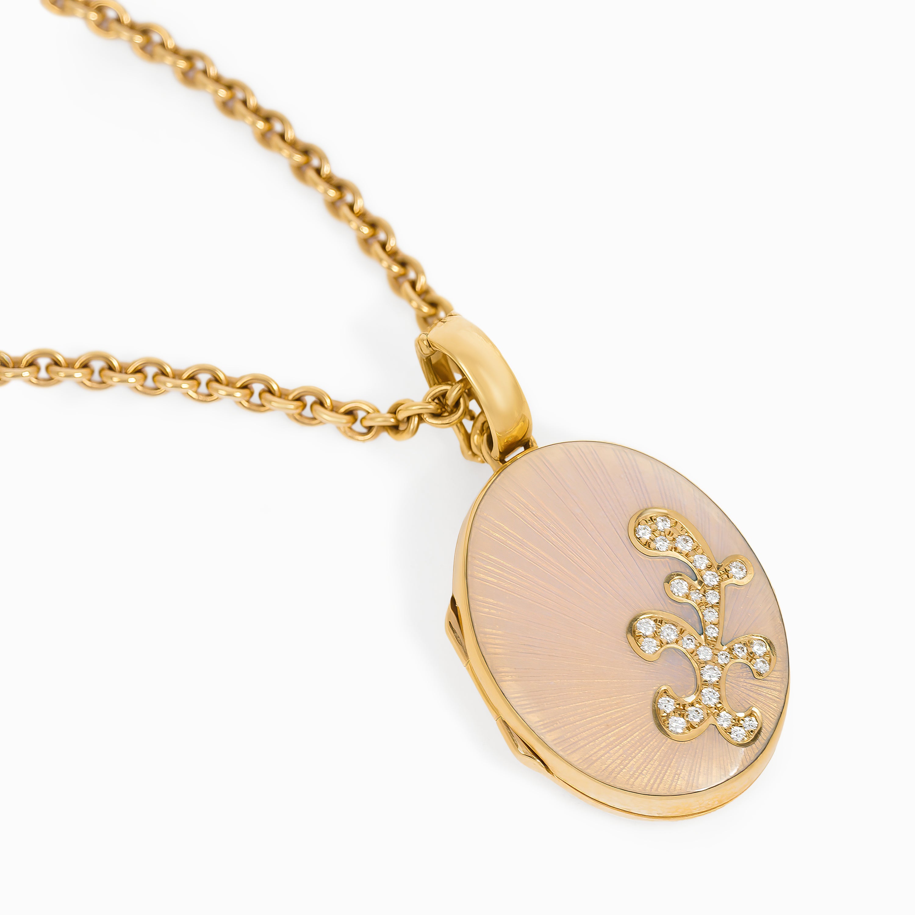 Heart  Yellow Gold Chain Pendant Necklace with Diamond, Enamel Stones