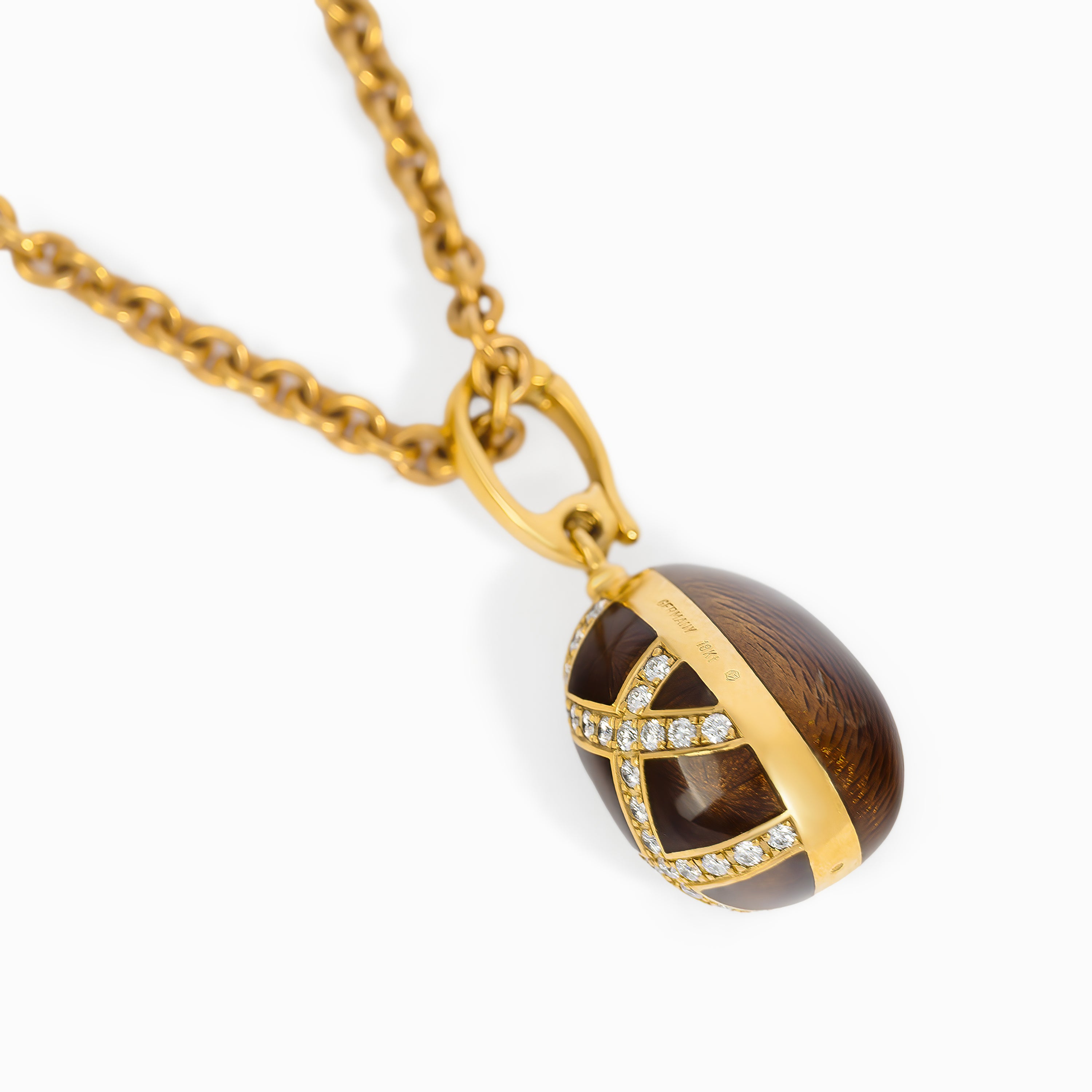 Yellow Gold Chain Pendant Necklace with Diamond, Enamel Stones