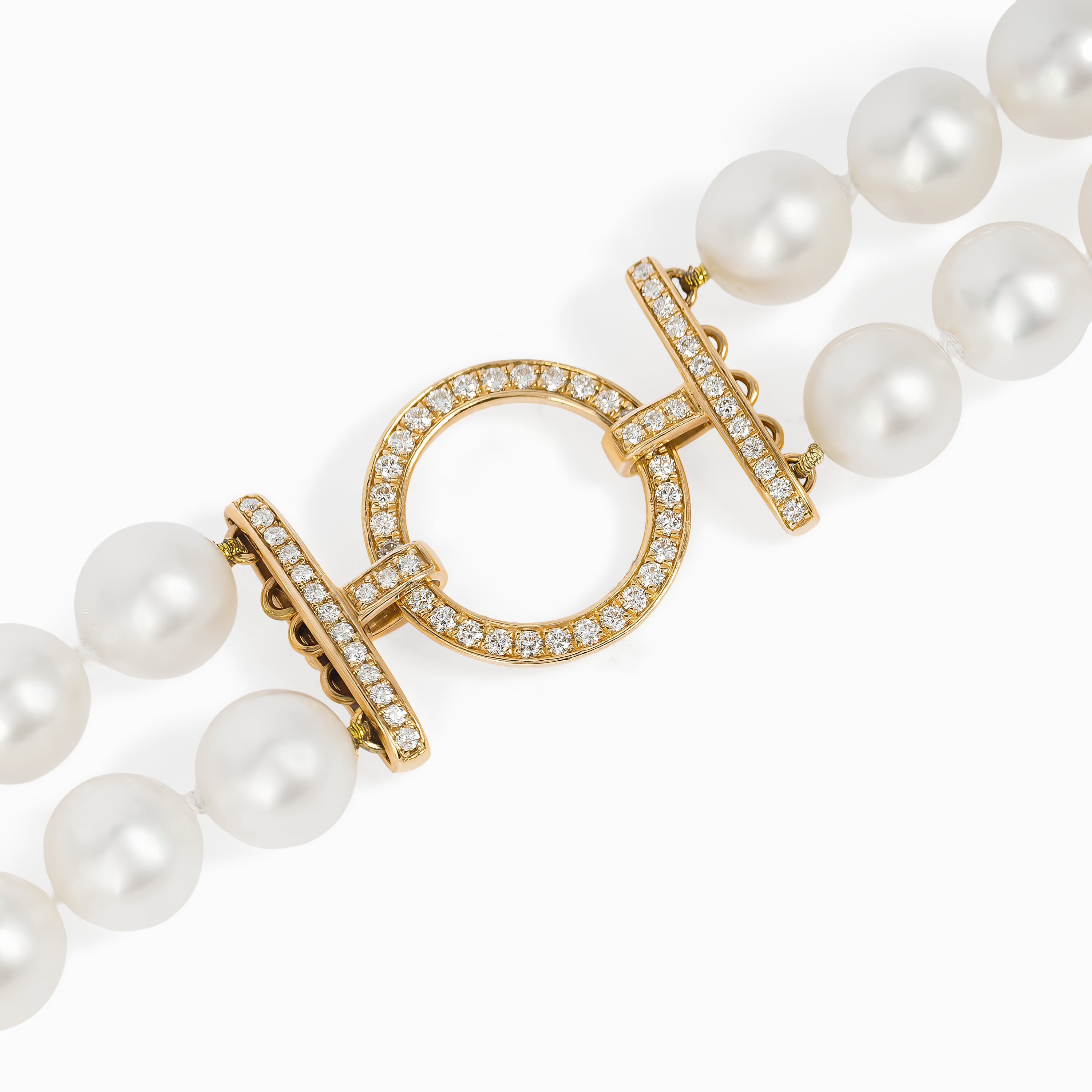 Yellow Gold Bead Necklace with Diamond, Pearl Stones