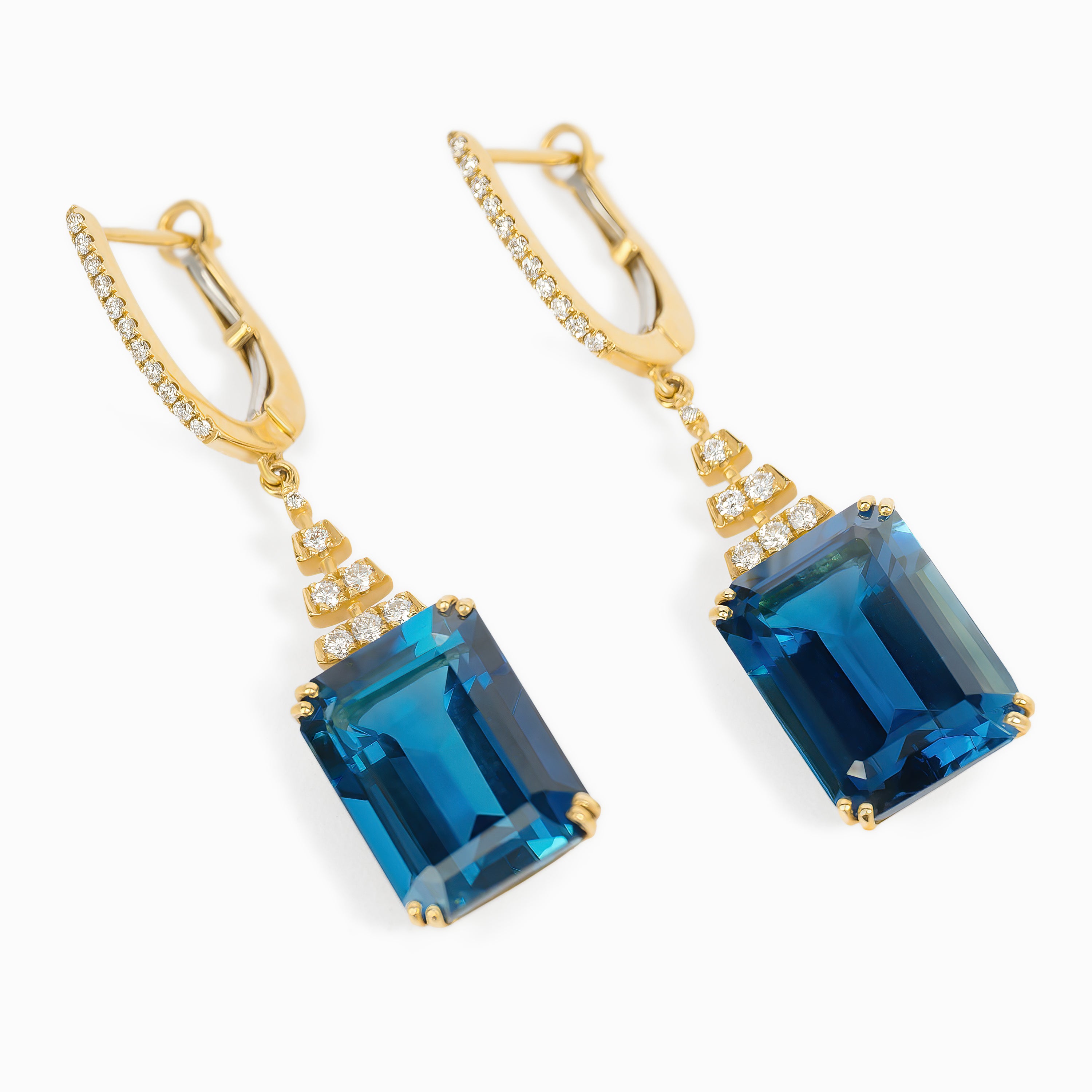 Yellow Gold Drop Earrings with Diamond, Topaz Stones