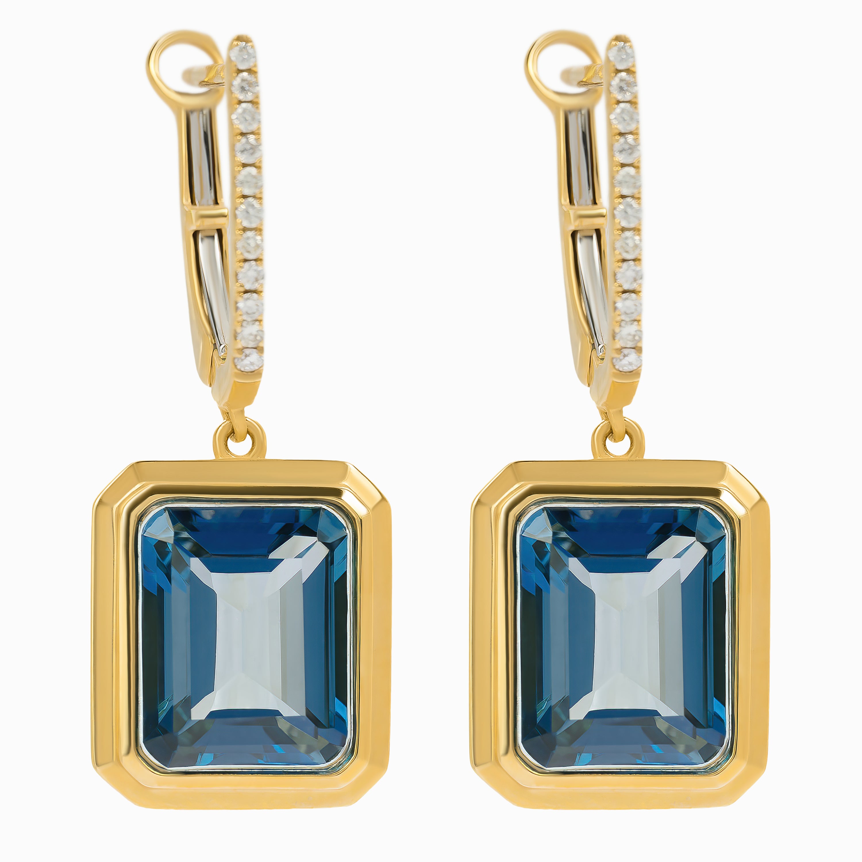 Yellow Gold Hoop Earrings with Diamond, Topaz Stones