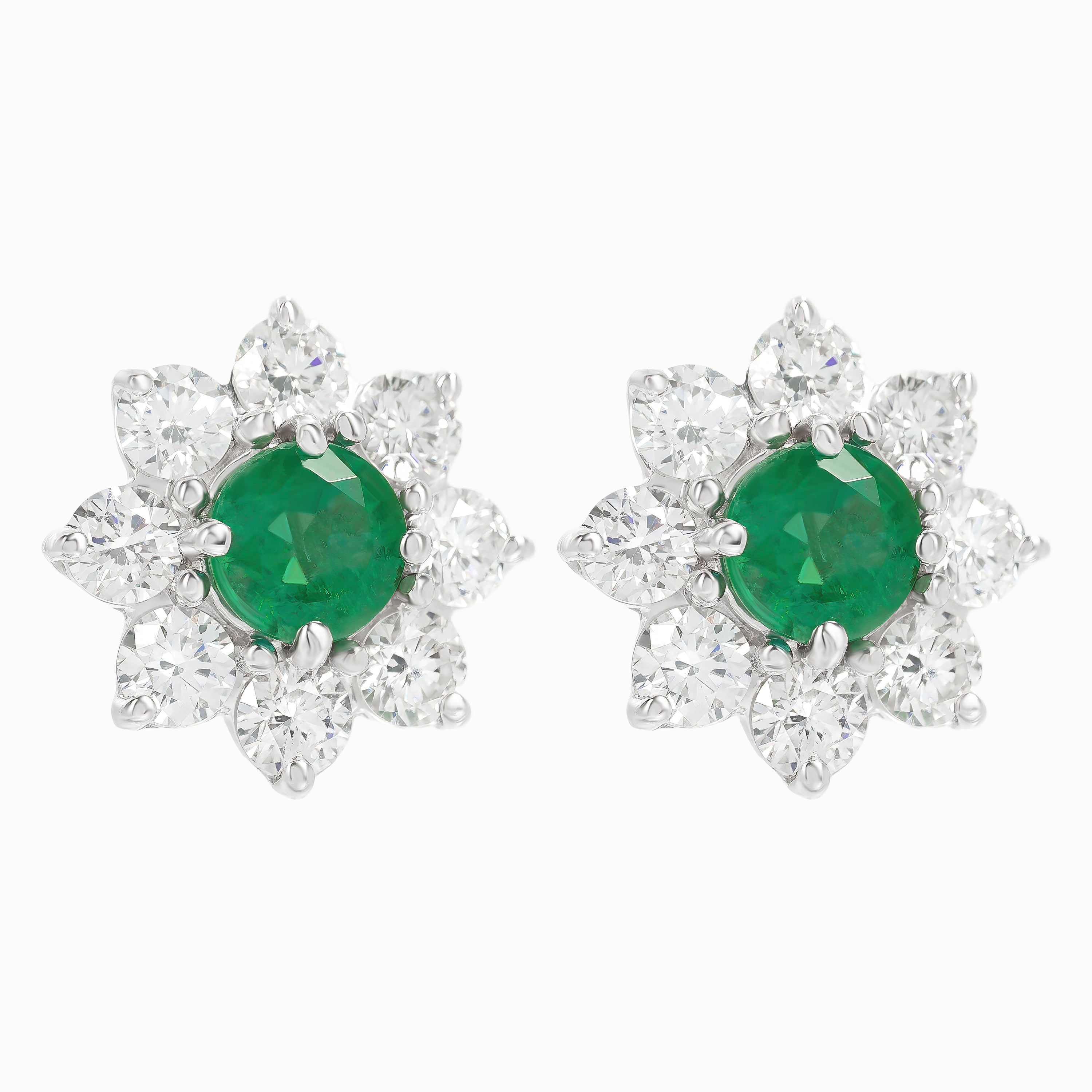 Flower Diamond and Emerald Earrings