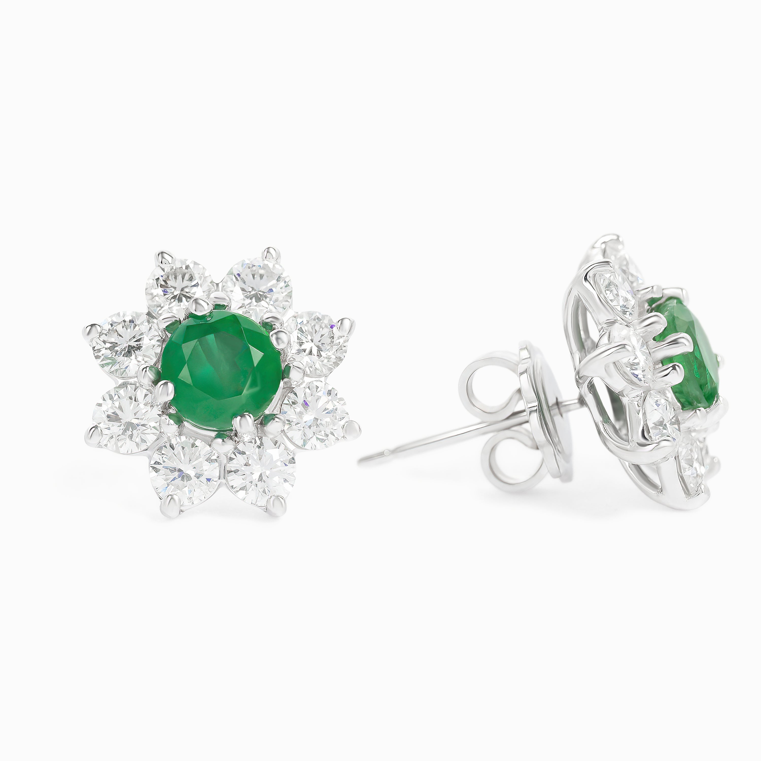 Flower Diamond and Emerald Earrings