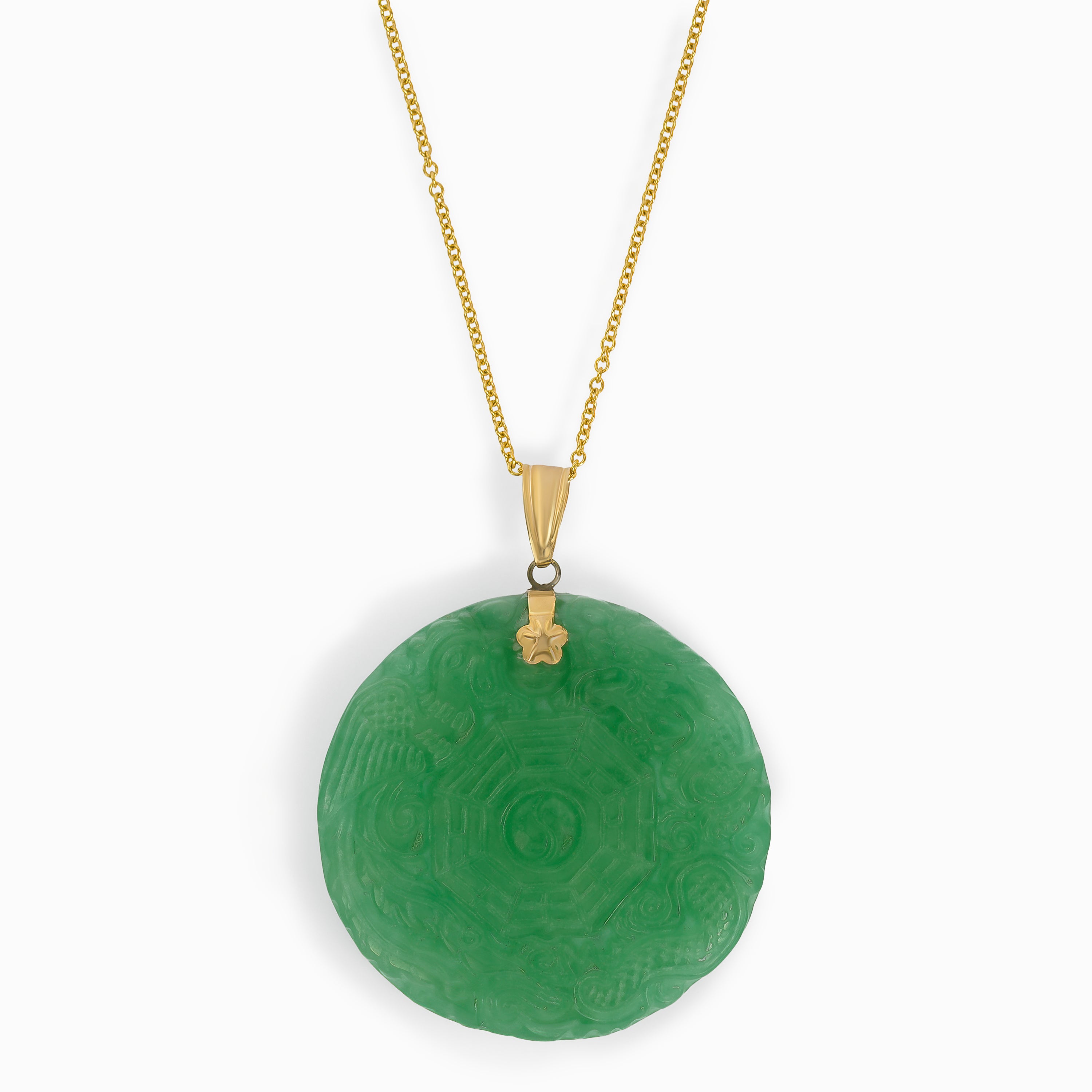 Yellow Gold Pendant Necklace with Jade Stones