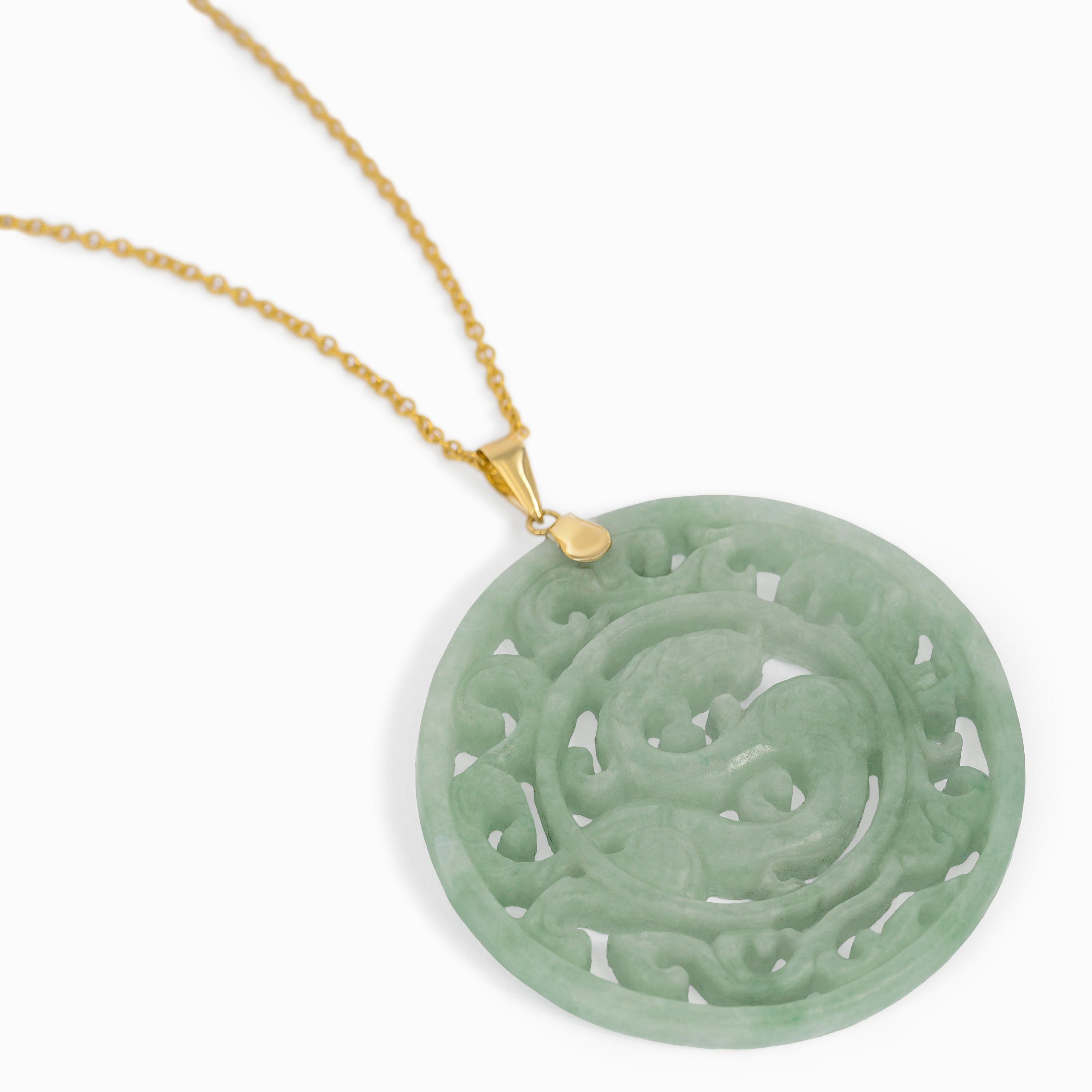 Yellow Gold Pendant Necklace with Jade Stones