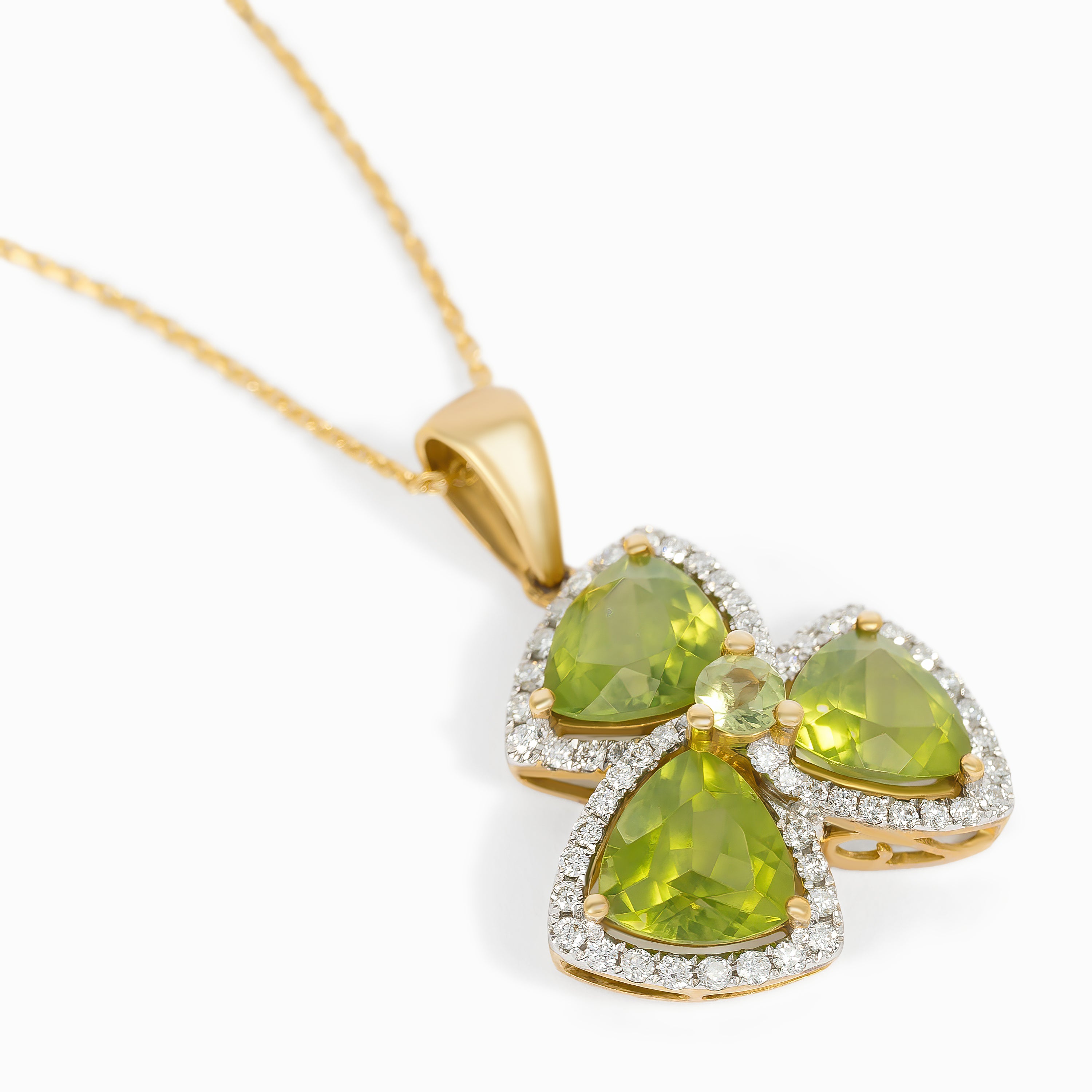 Yellow Gold Pendant Necklace with Diamond, Peridot Stones