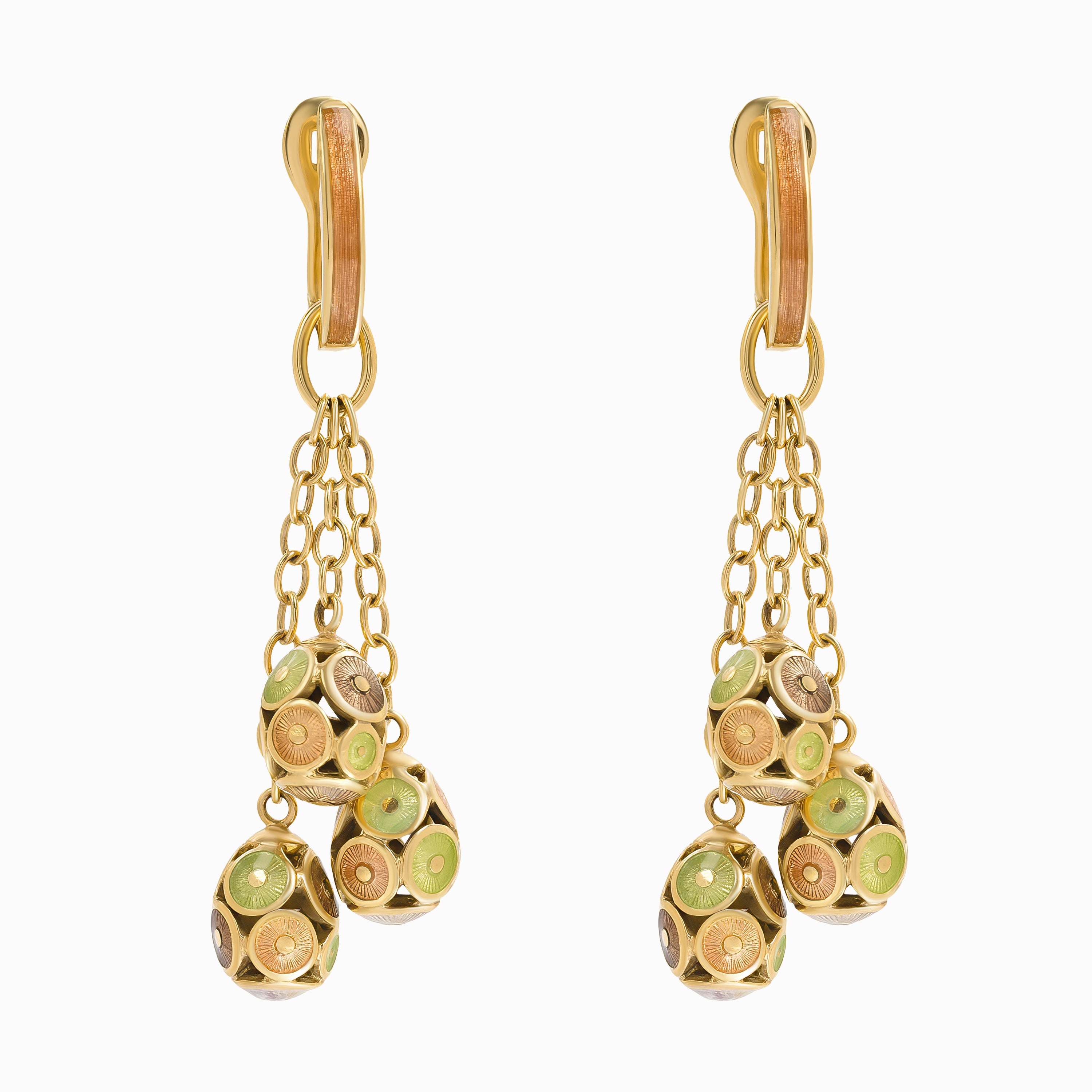 Yellow Gold Drop Earrings With Enamel Stones