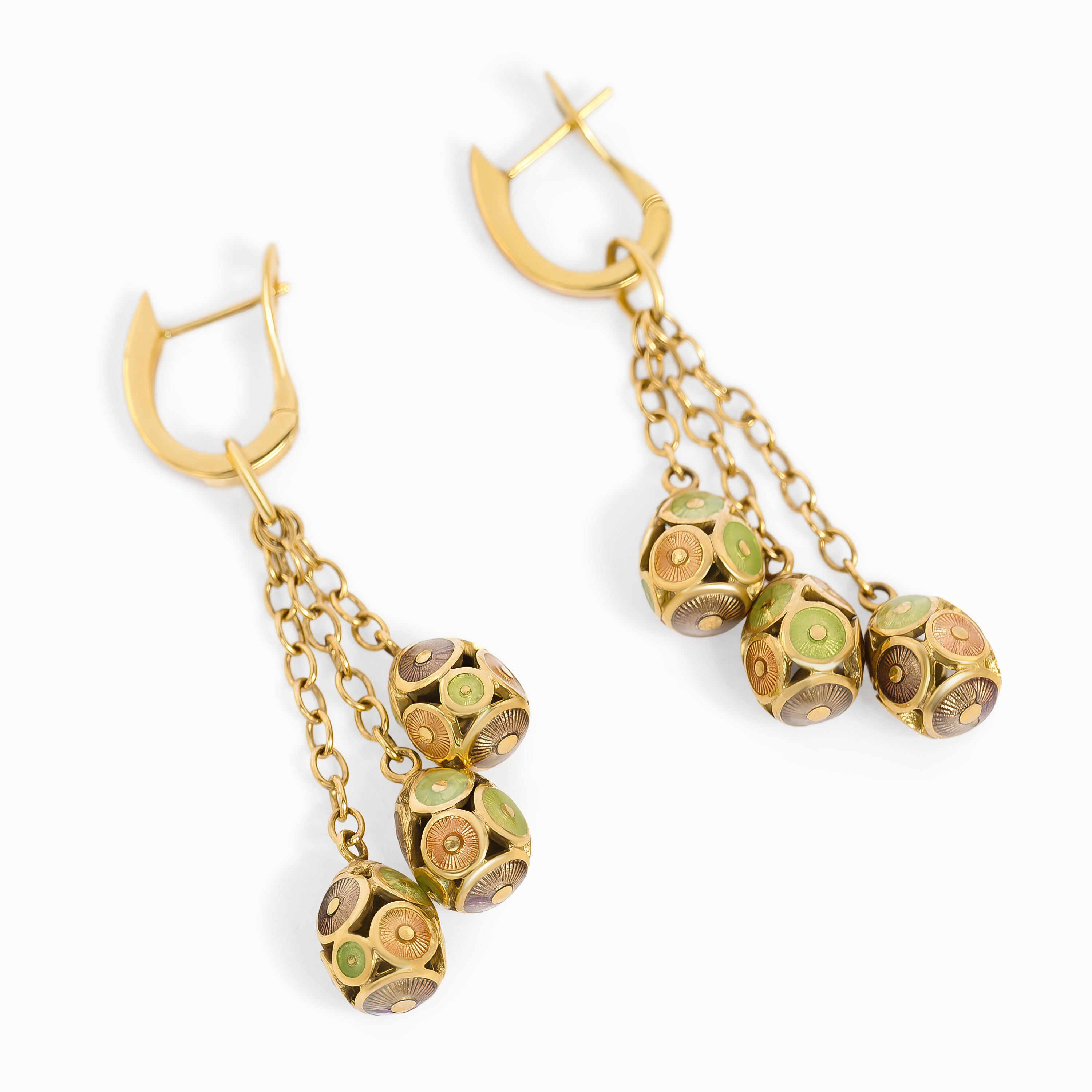 Yellow Gold Drop Earrings With Enamel Stones