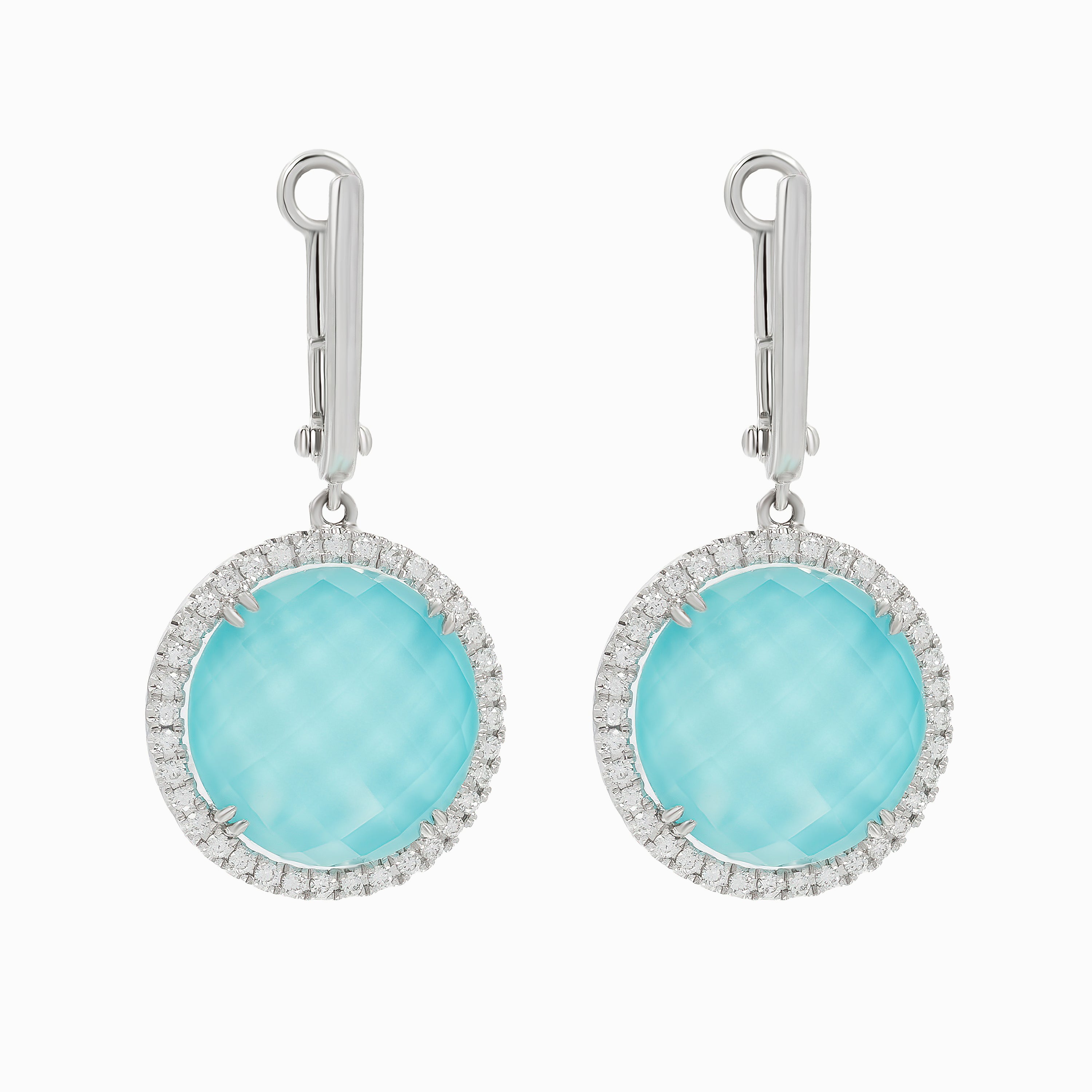 White Gold Drop Earrings with Aquamarine, Diamond Stones