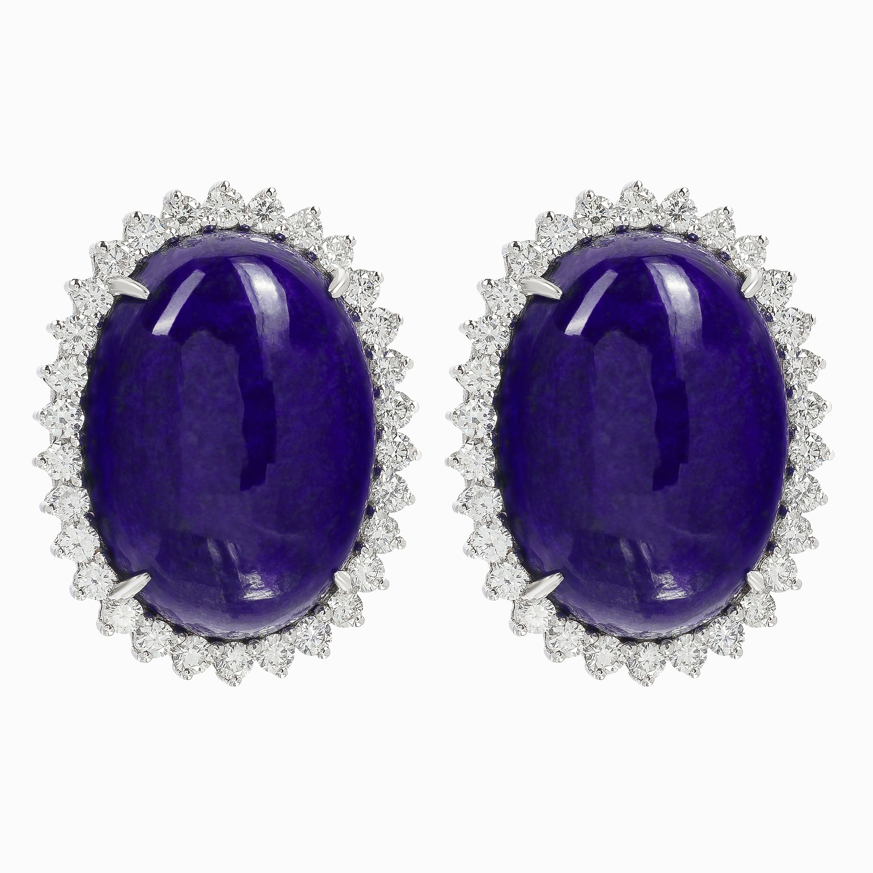 White Gold Stud Earrings With Lapis, Diamond Stones