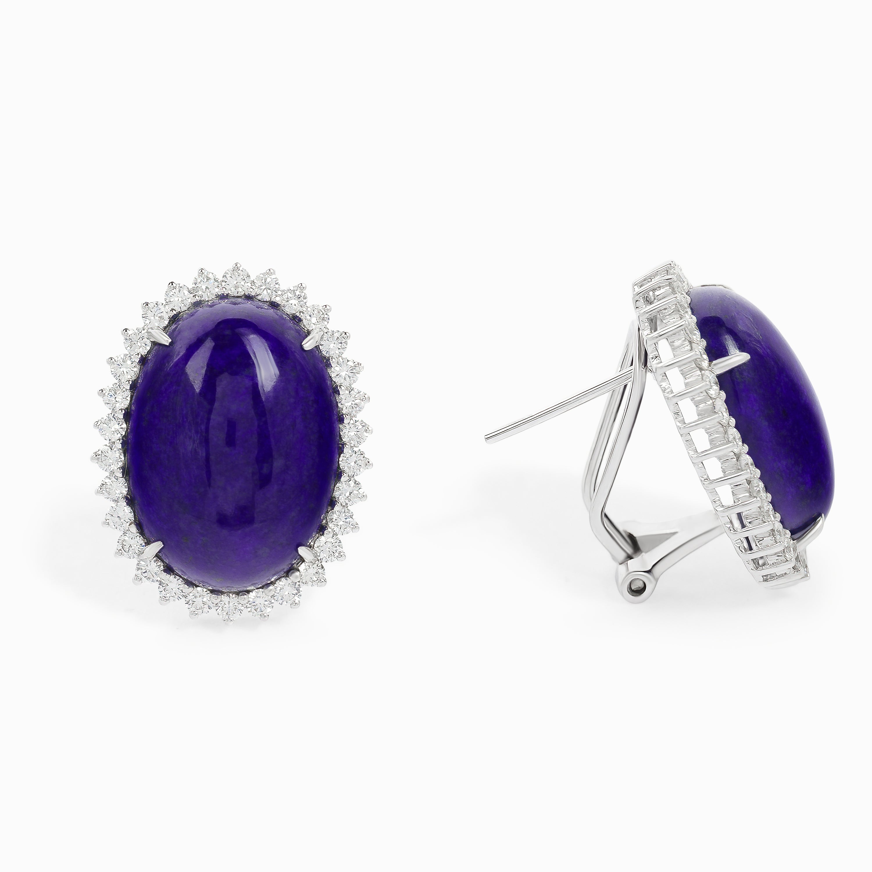 White Gold Stud Earrings With Lapis, Diamond Stones
