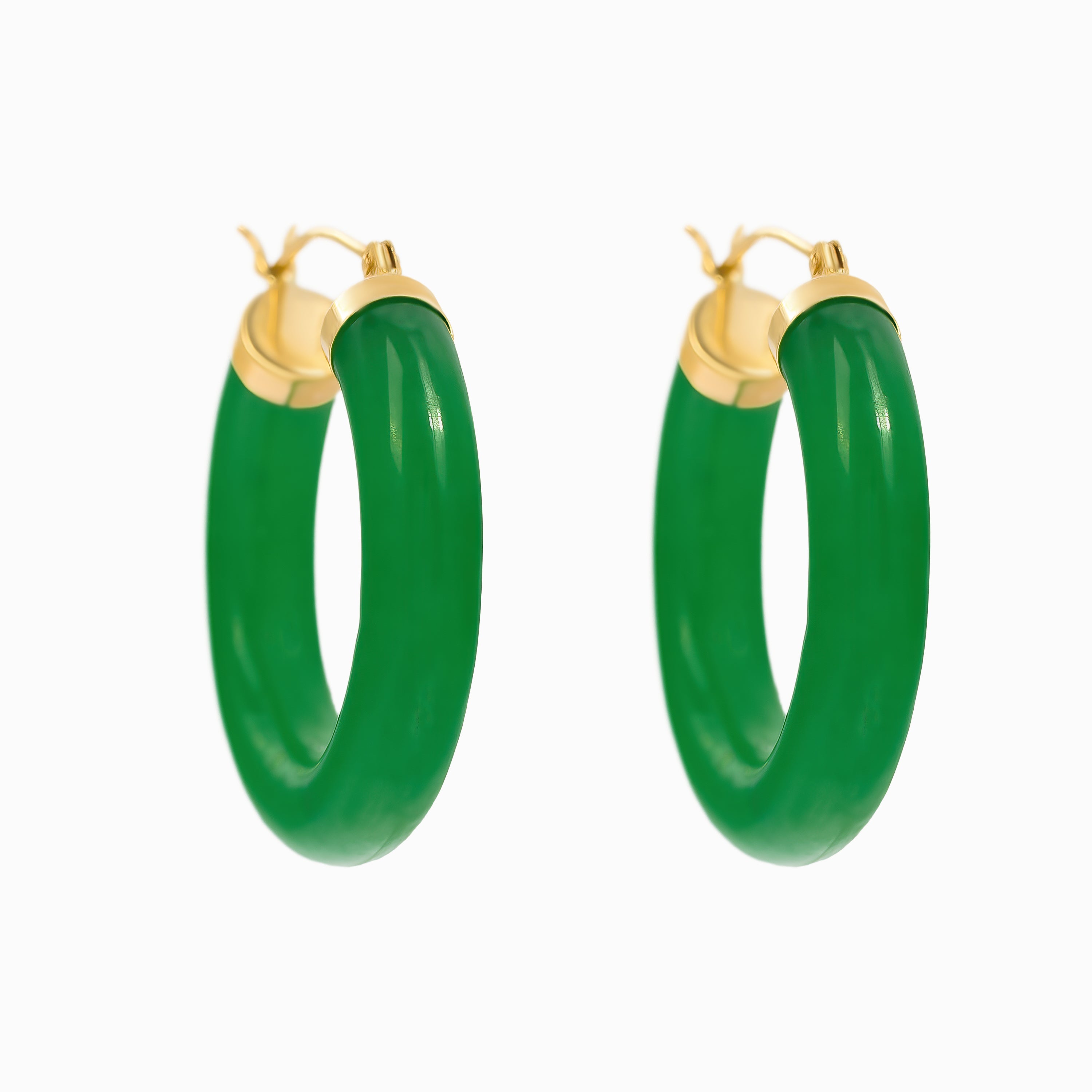 Yellow Gold Hoop Earrings with Jade Stones