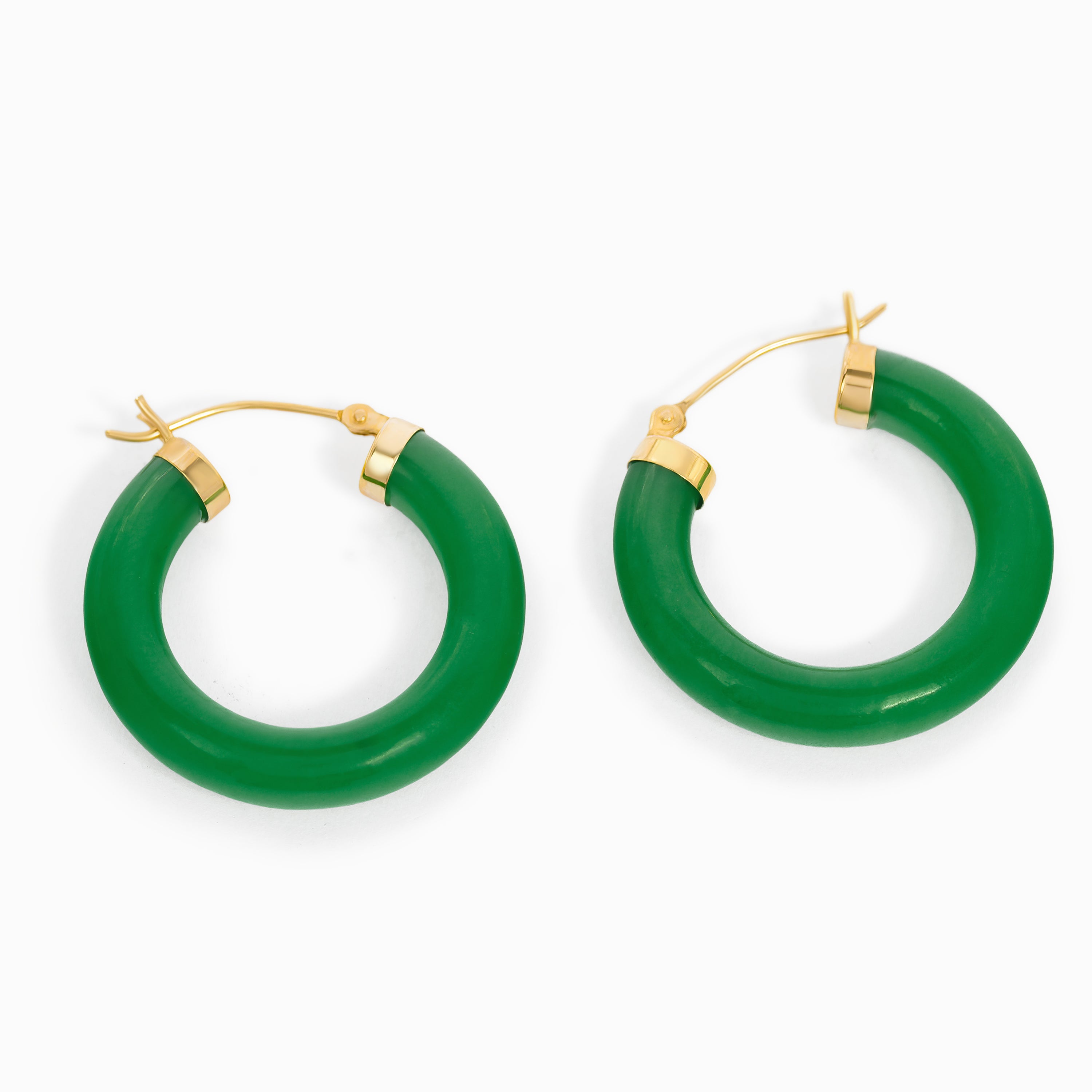 Yellow Gold Hoop Earrings with Jade Stones