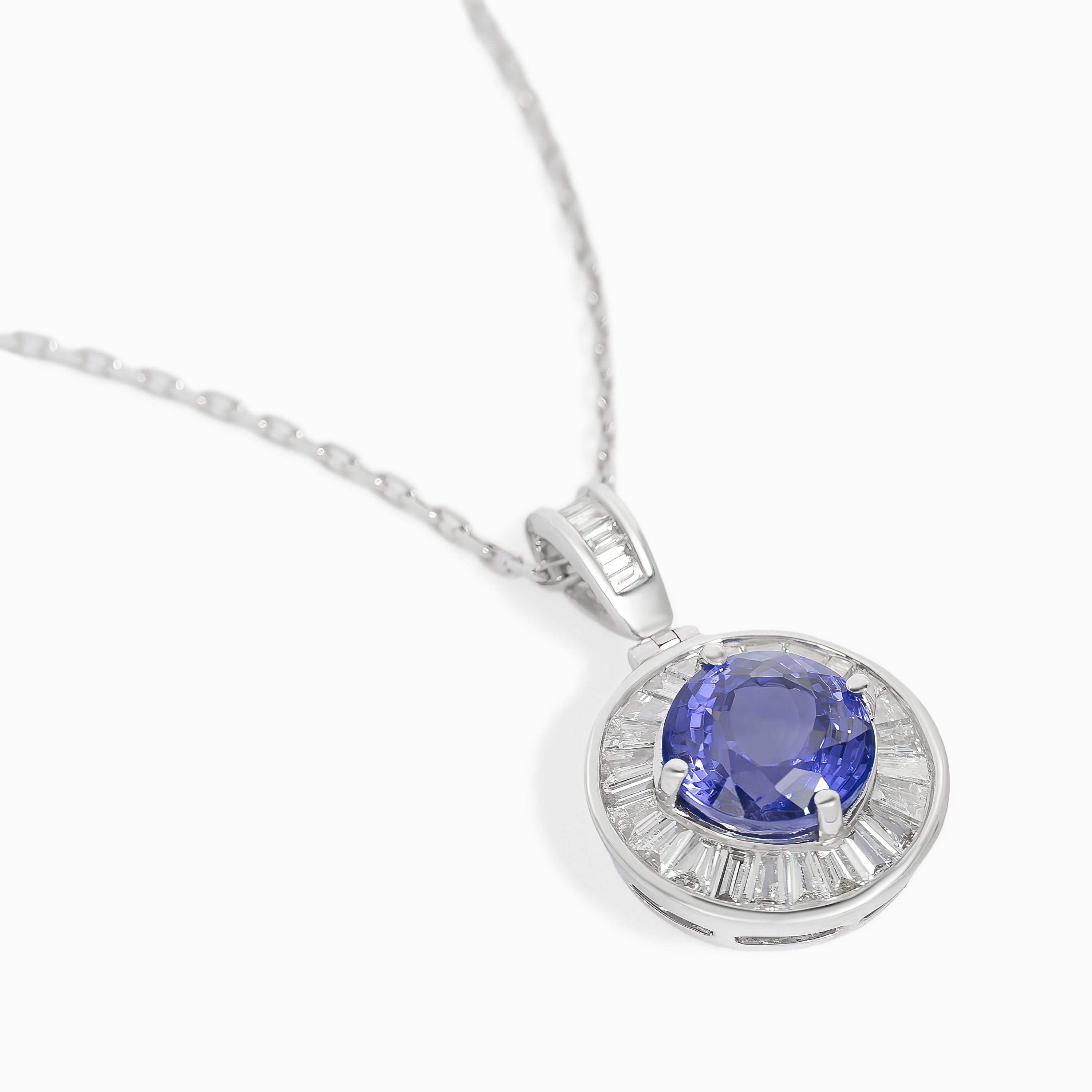 White Gold Pendant Necklace with Diamond, Tanzanite Stones