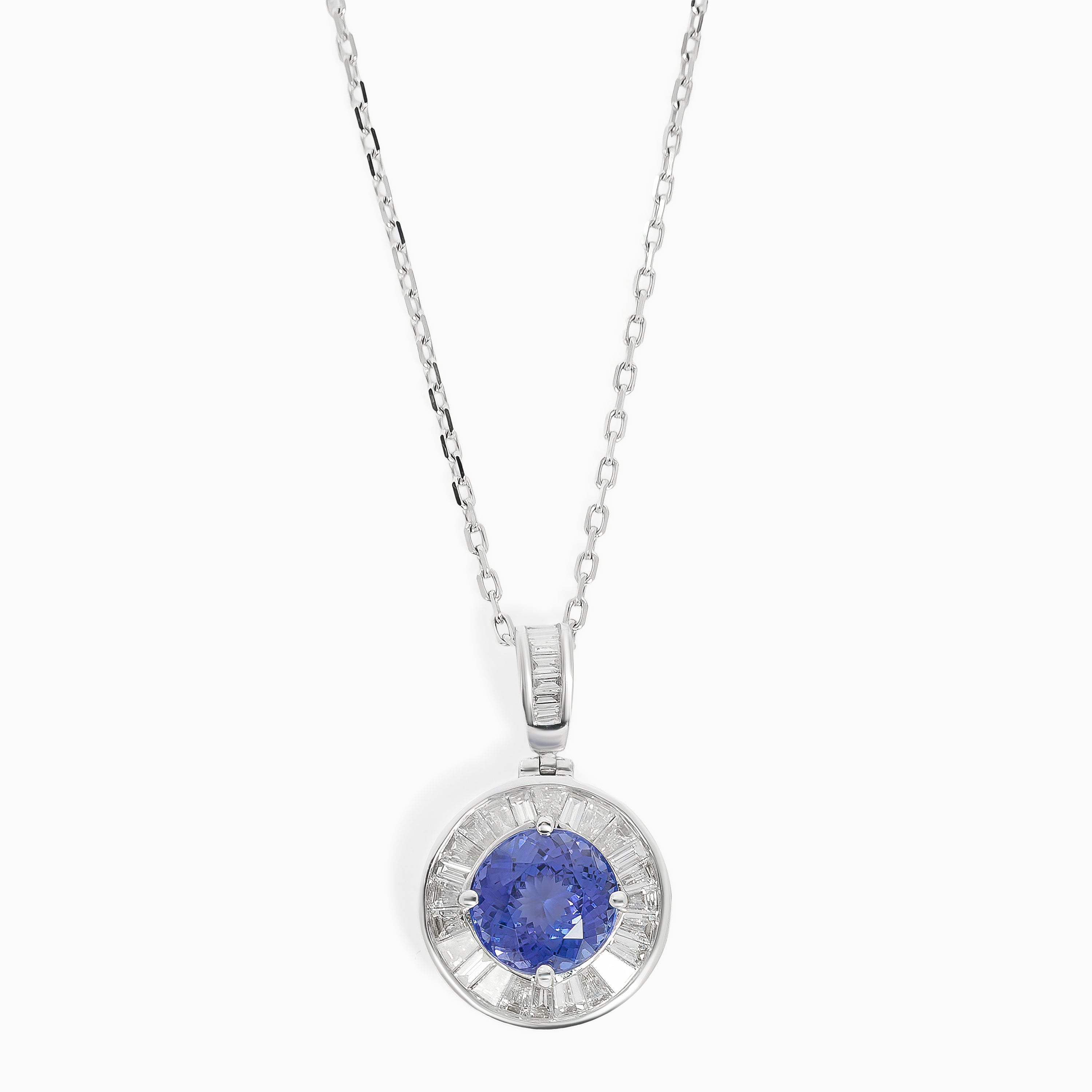 White Gold Pendant Necklace with Diamond, Tanzanite Stones