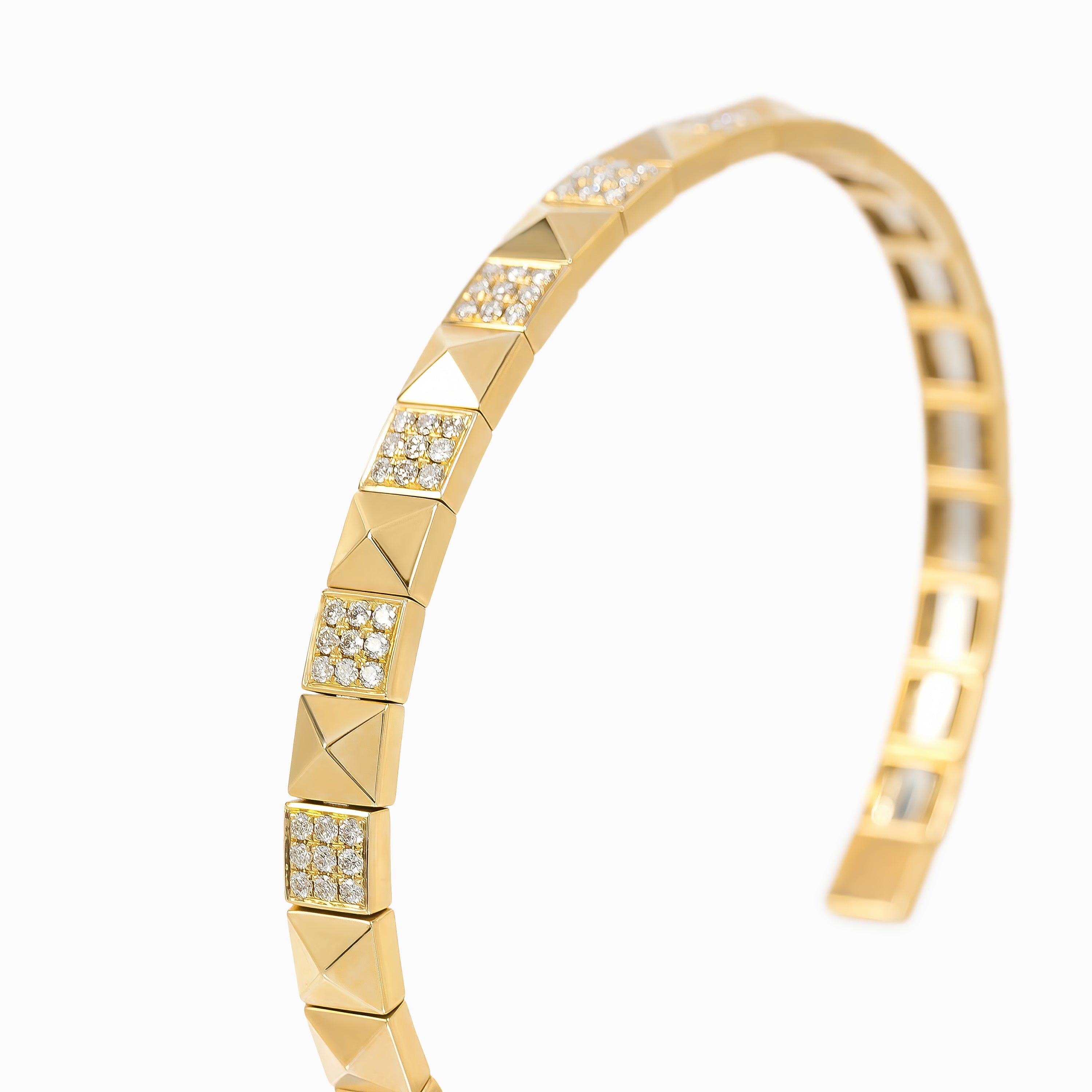 Yellow Gold Bangle Bracelet with Diamond Only Stones