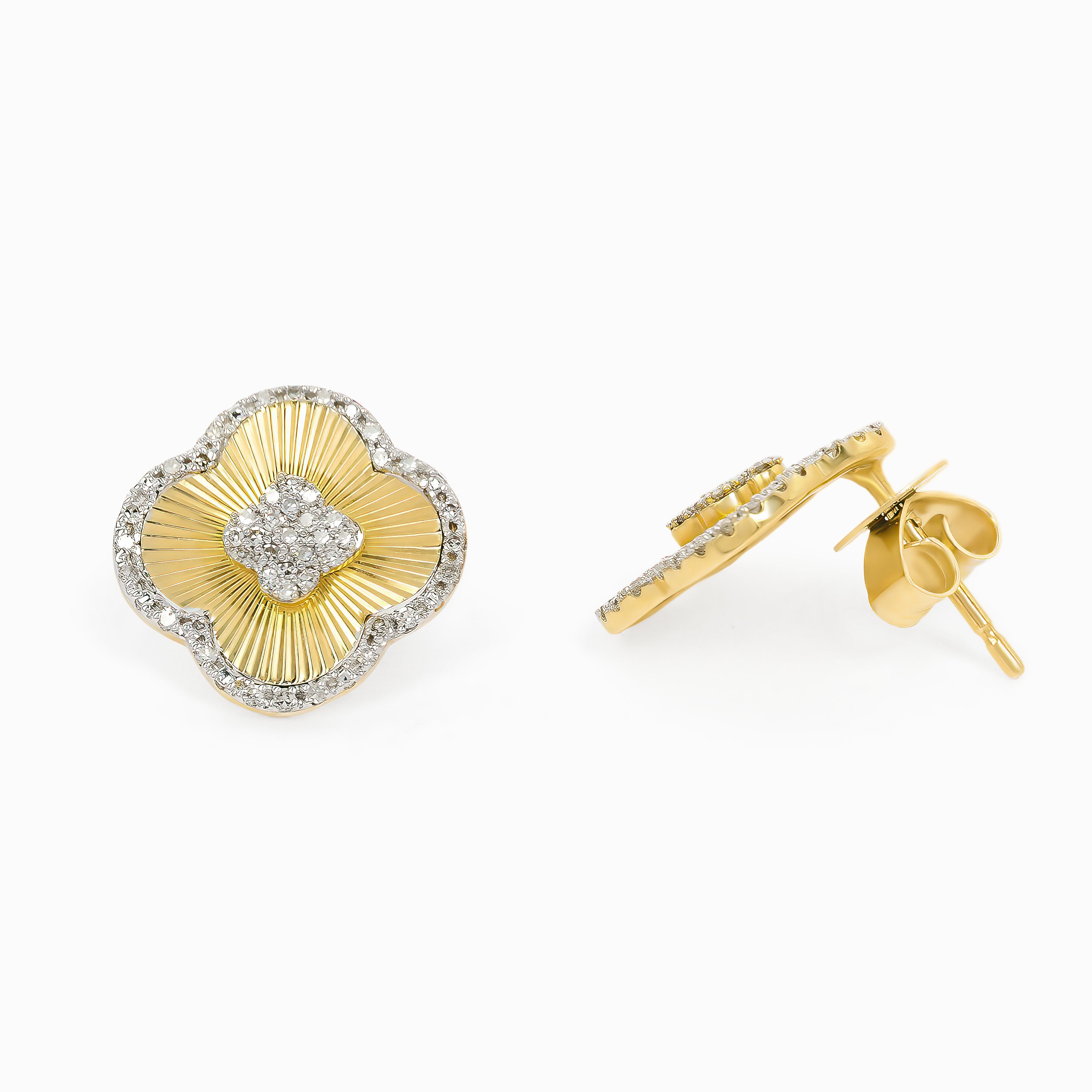 Yellow Gold Stud Earrings with Diamond Only Stones