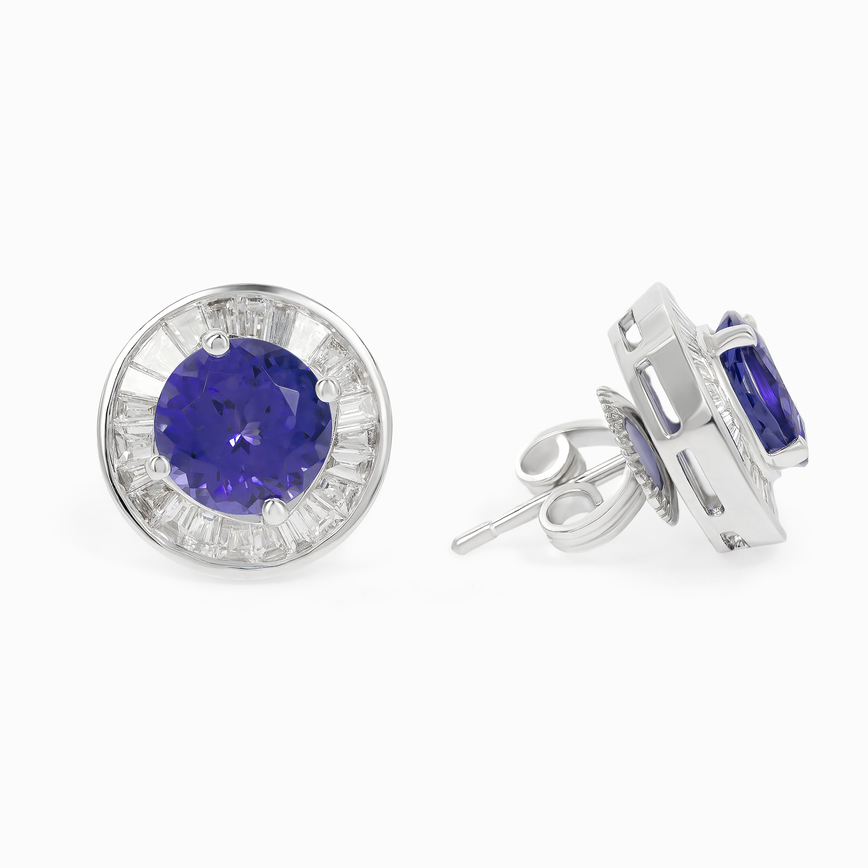 White Gold Stud Earrings with Diamond, Tanzanite Stones
