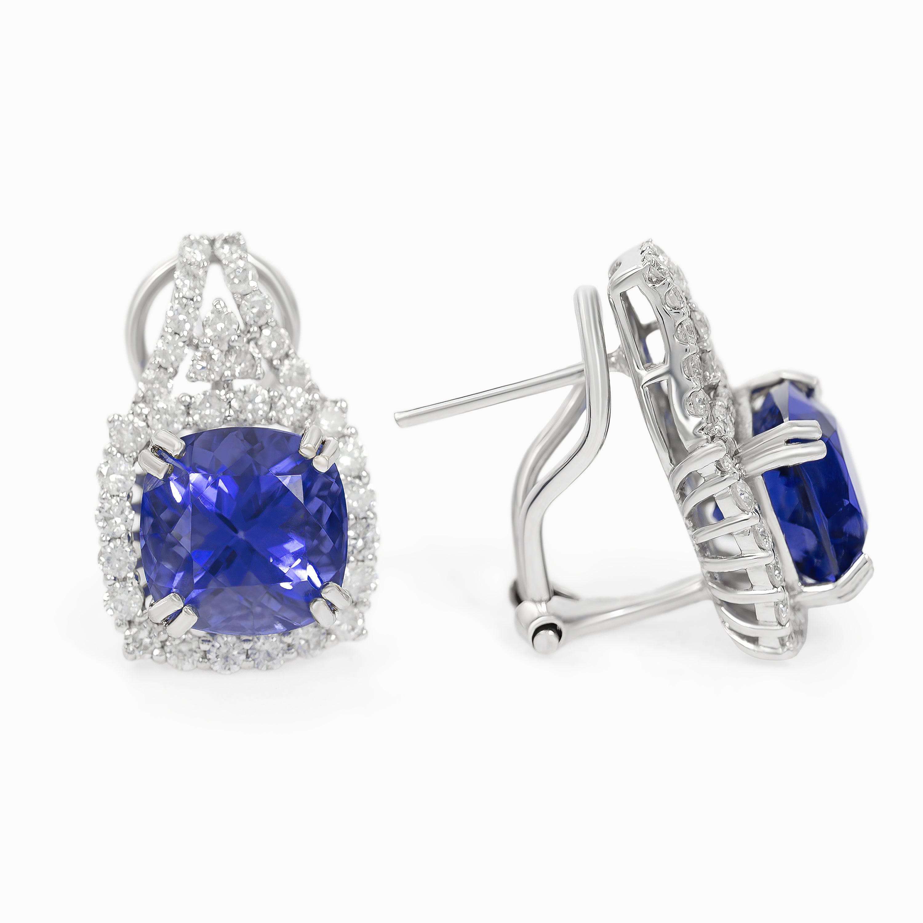 White Gold Drop Earrings with Diamond, Tanzanite Stones