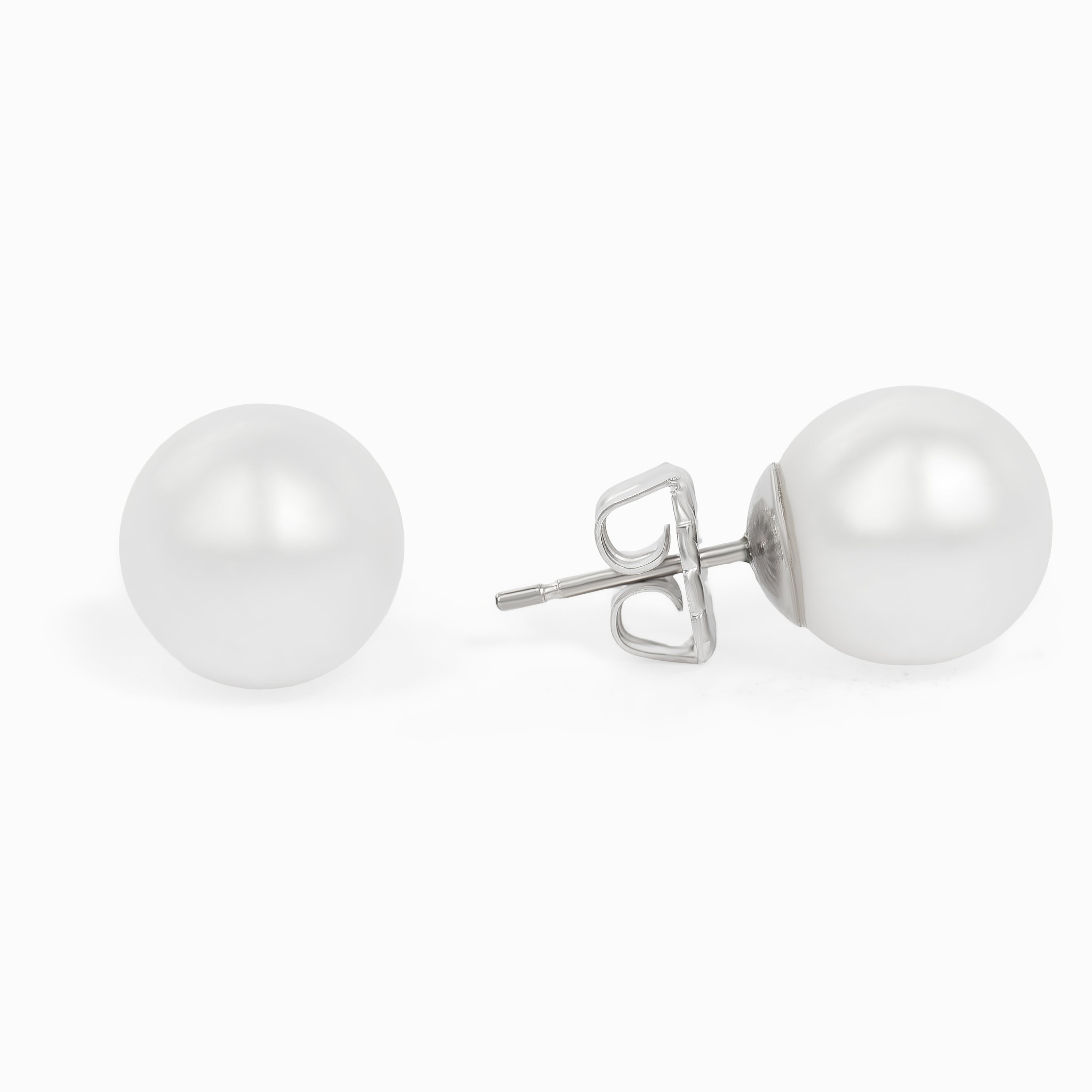 White Gold Stud Earrings With Pearl Stones
