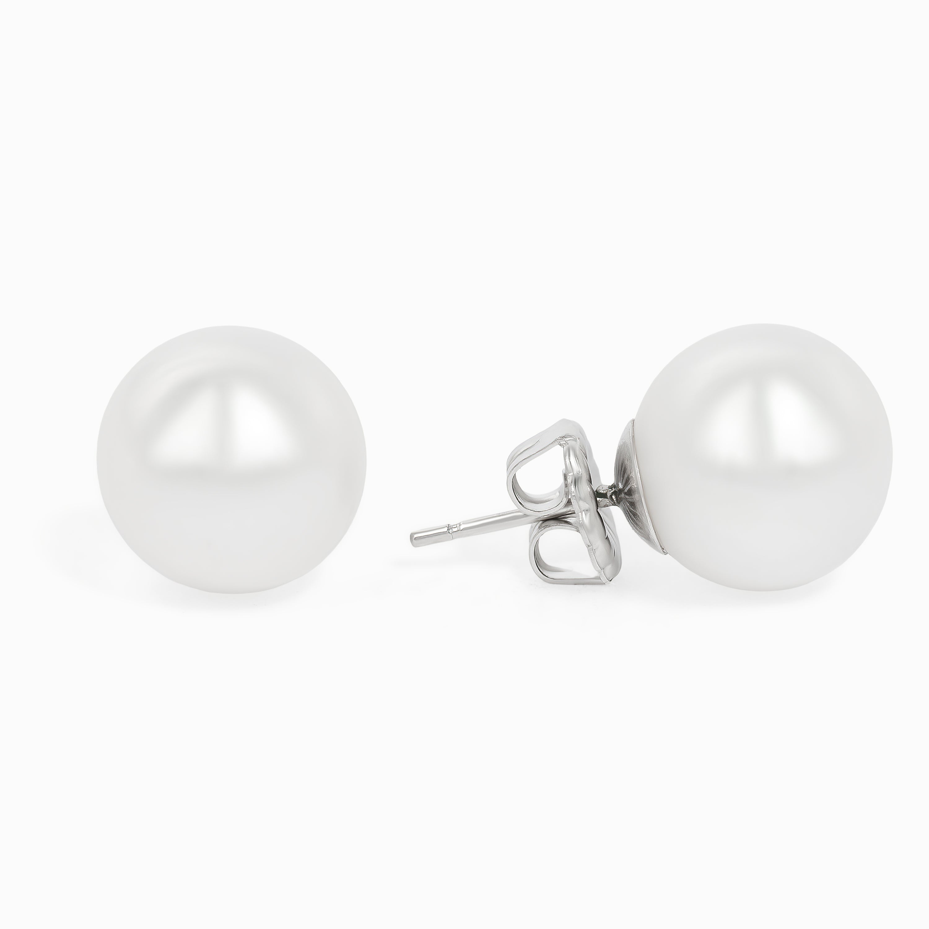 White Gold Stud Earrings With Pearl Stones