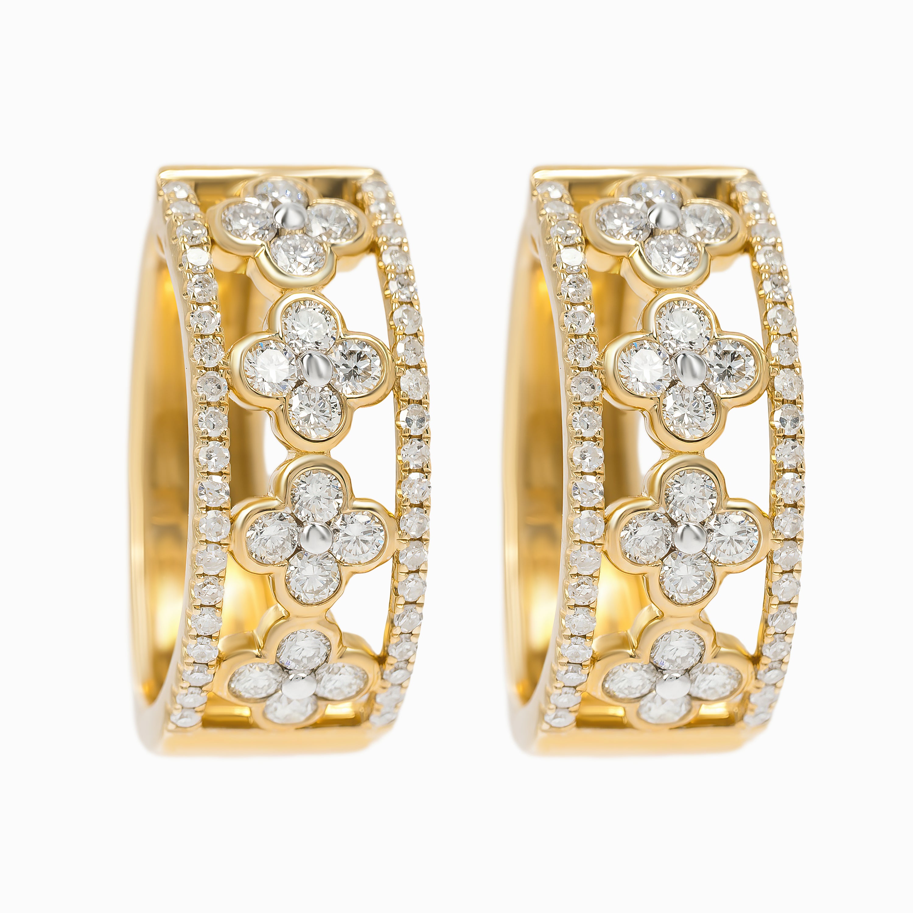 Yellow Gold Hoop Earrings with Diamond Only Stones