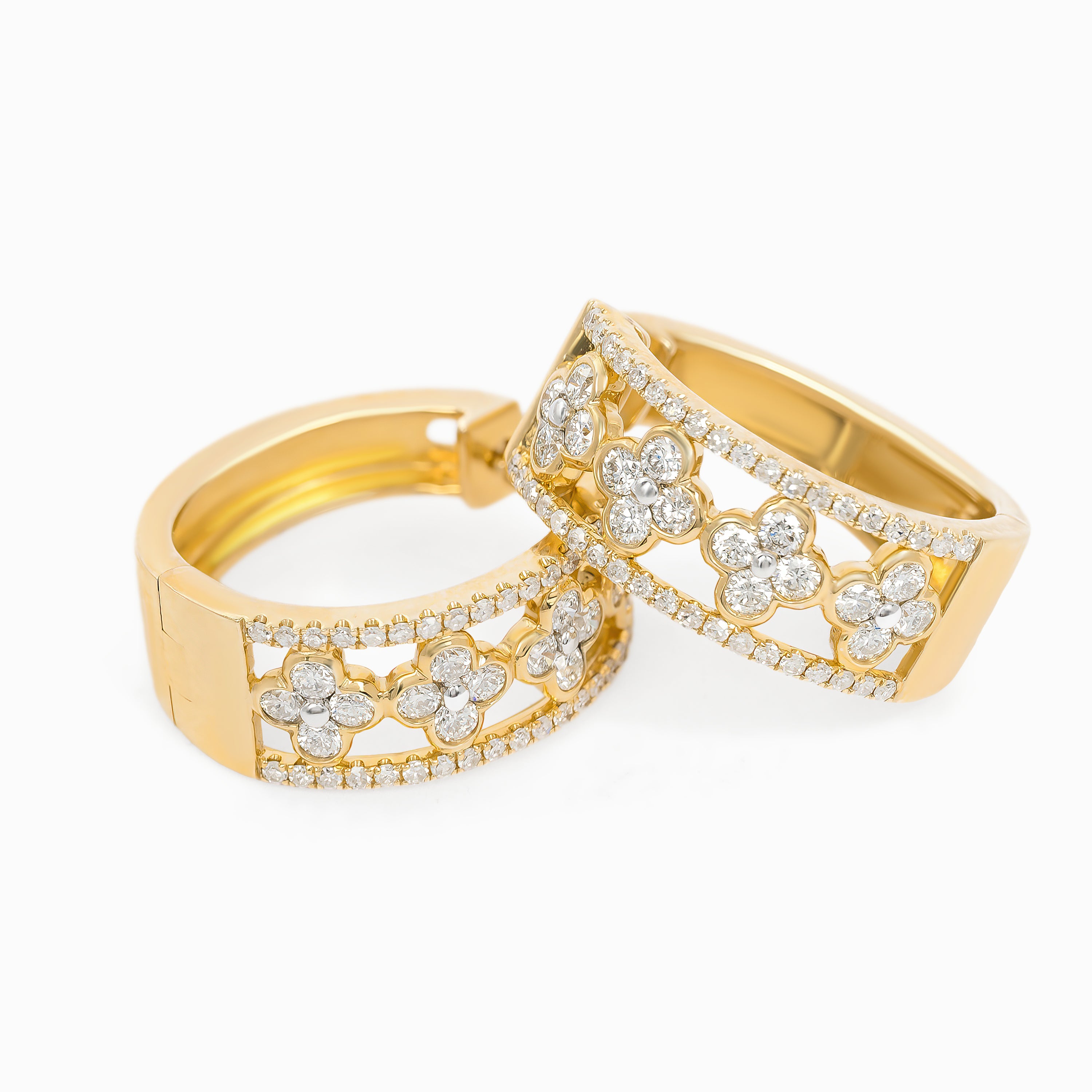 Yellow Gold Hoop Earrings with Diamond Only Stones