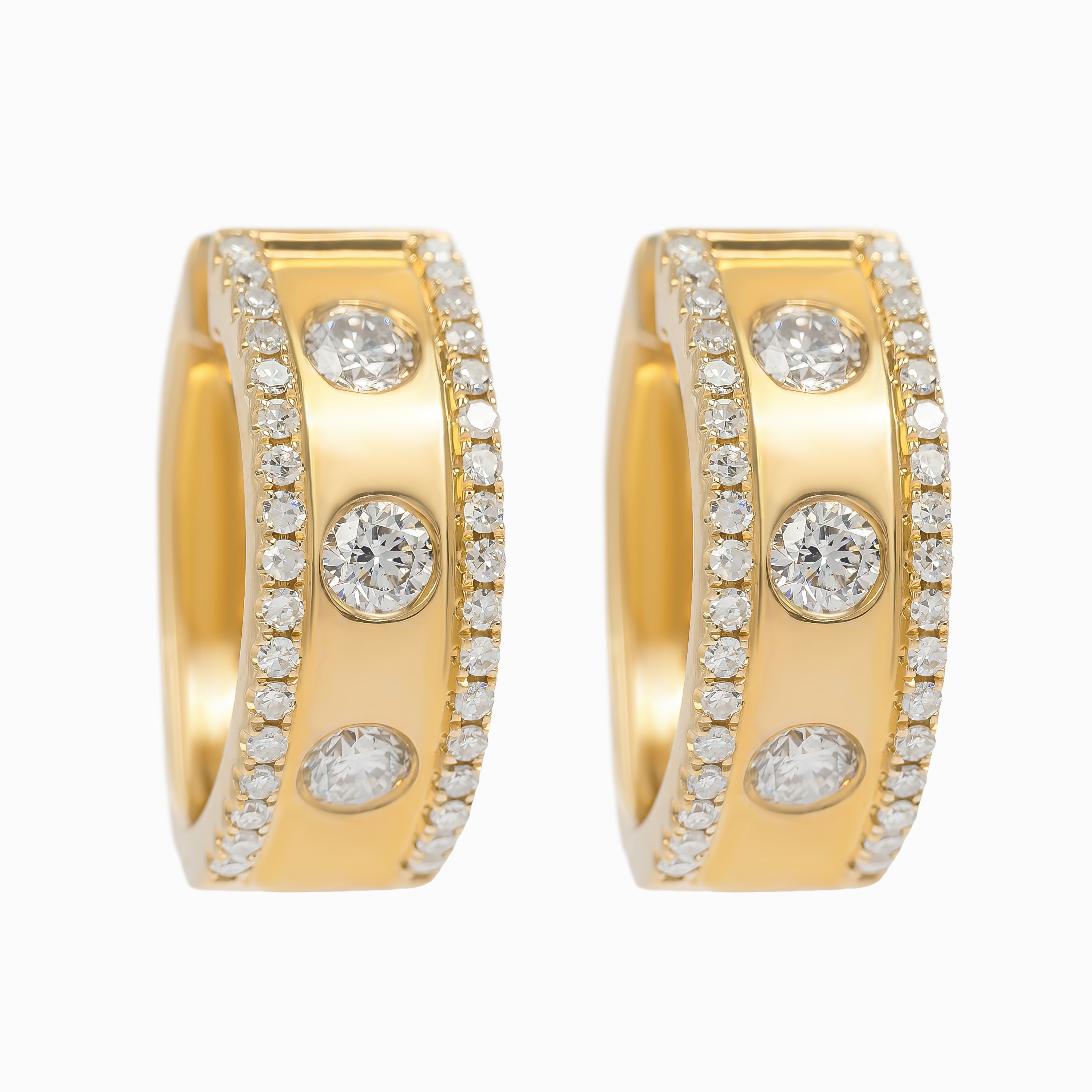 Yellow Gold Hoop Earrings with Diamond Only Stones