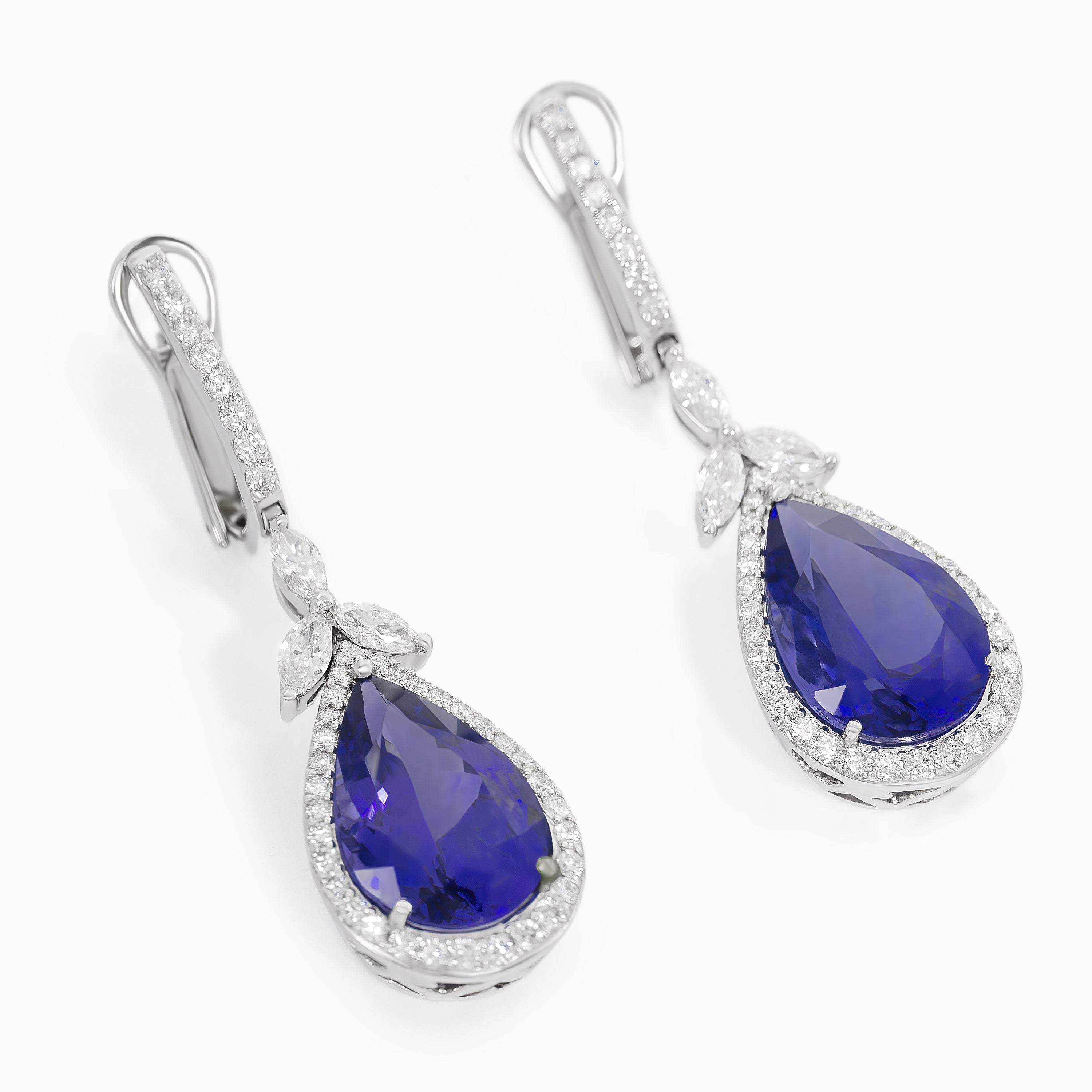 White Gold Drop Earrings with Diamond, Tanzanite Stones