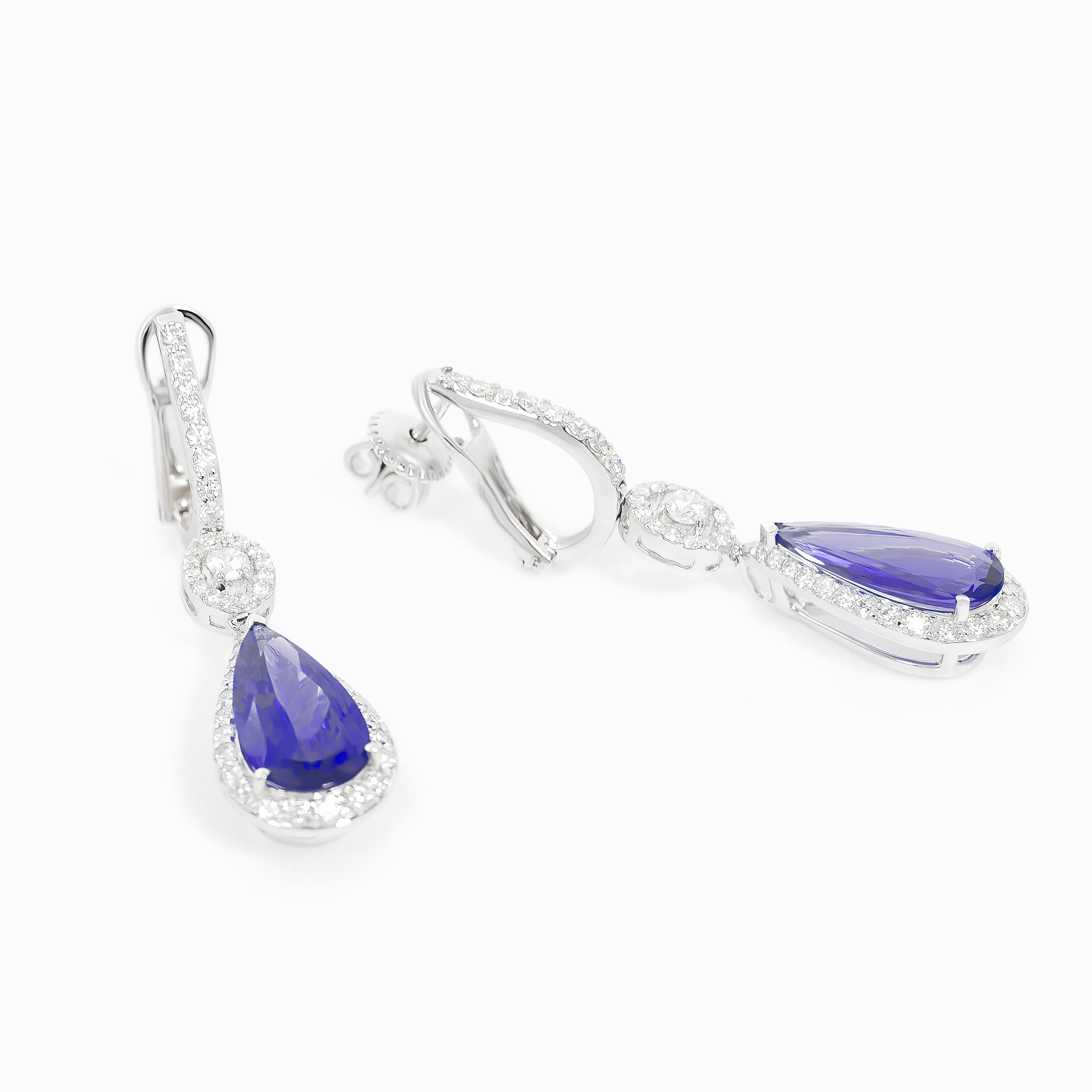 White Gold Drop Earrings with Diamond, Tanzanite Stones