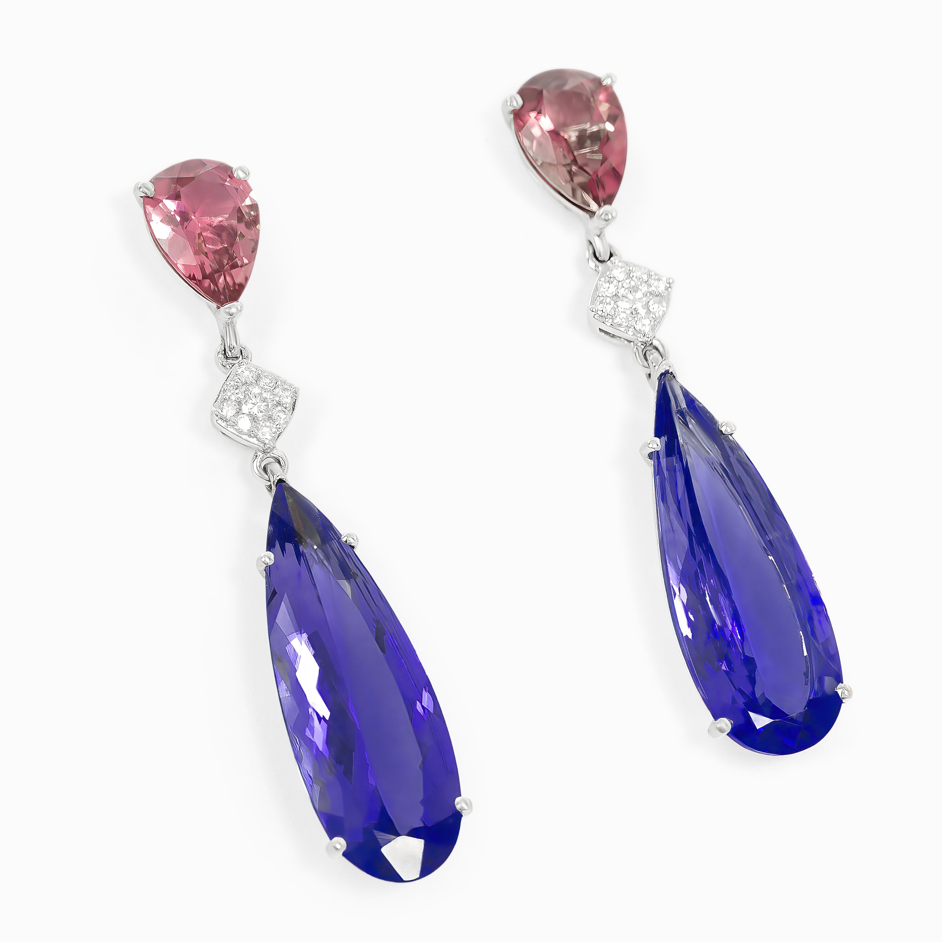White Gold Drop Earrings with Diamond, Tanzanite Stones