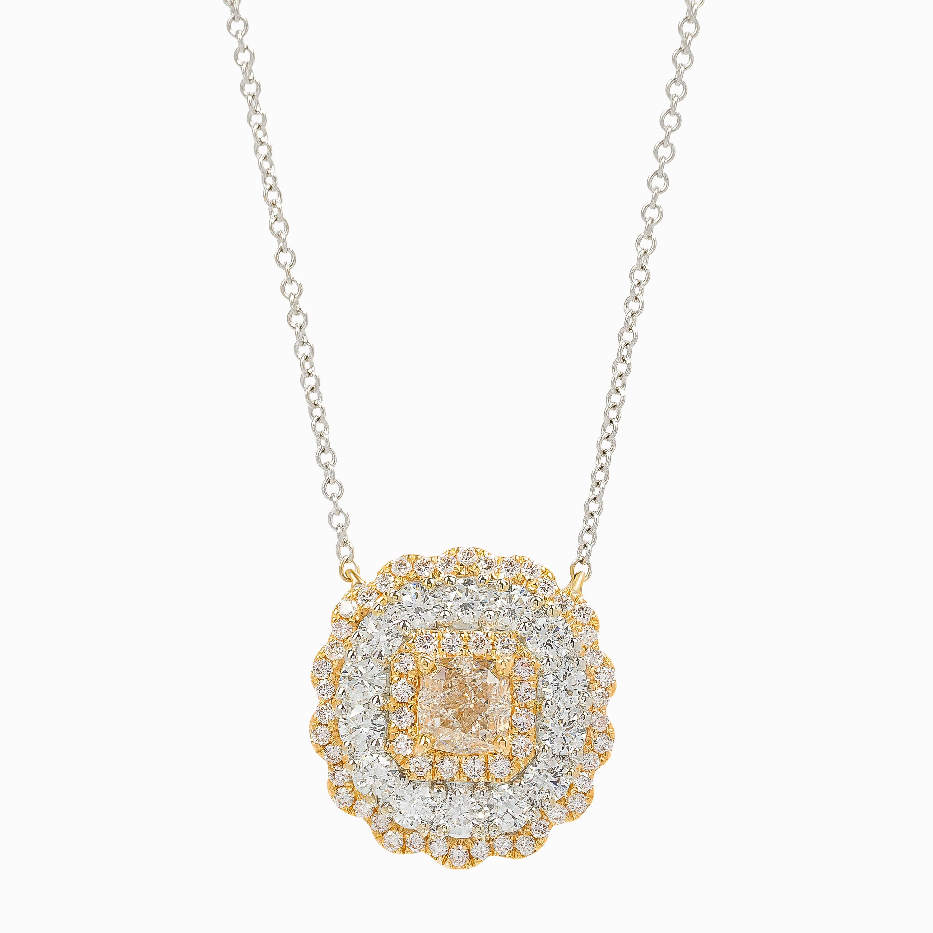 White Gold Rose Gold Pendant Necklace with Diamond Only Stones