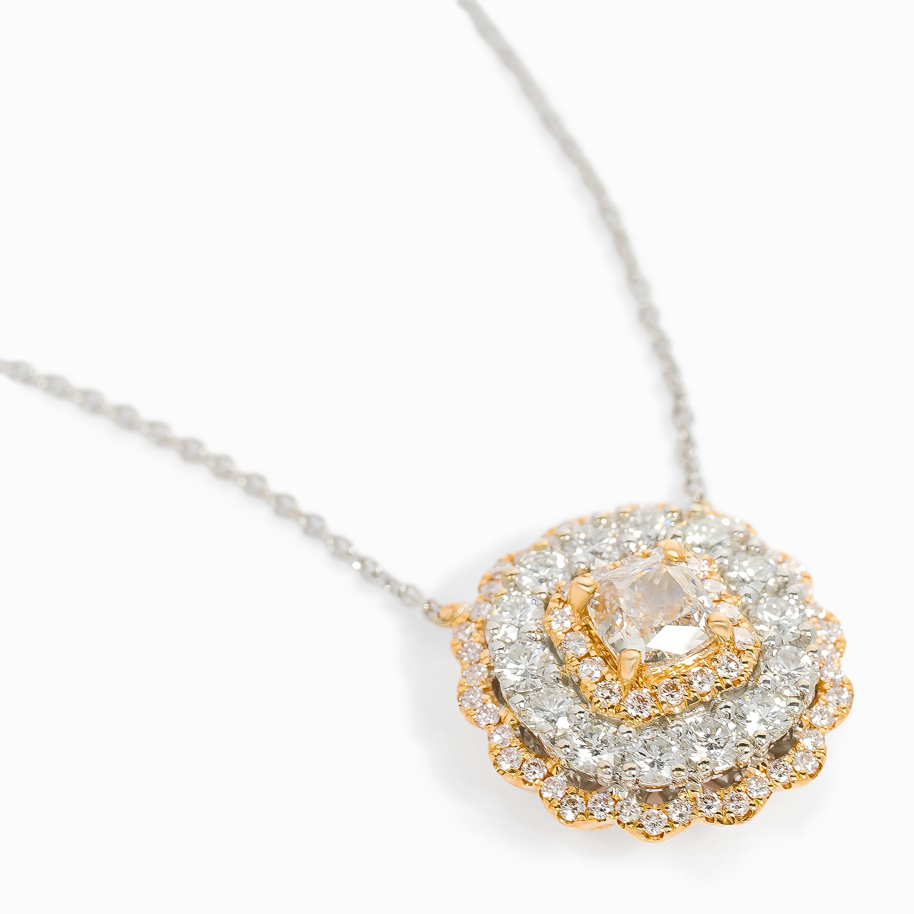 White Gold Rose Gold Pendant Necklace with Diamond Only Stones