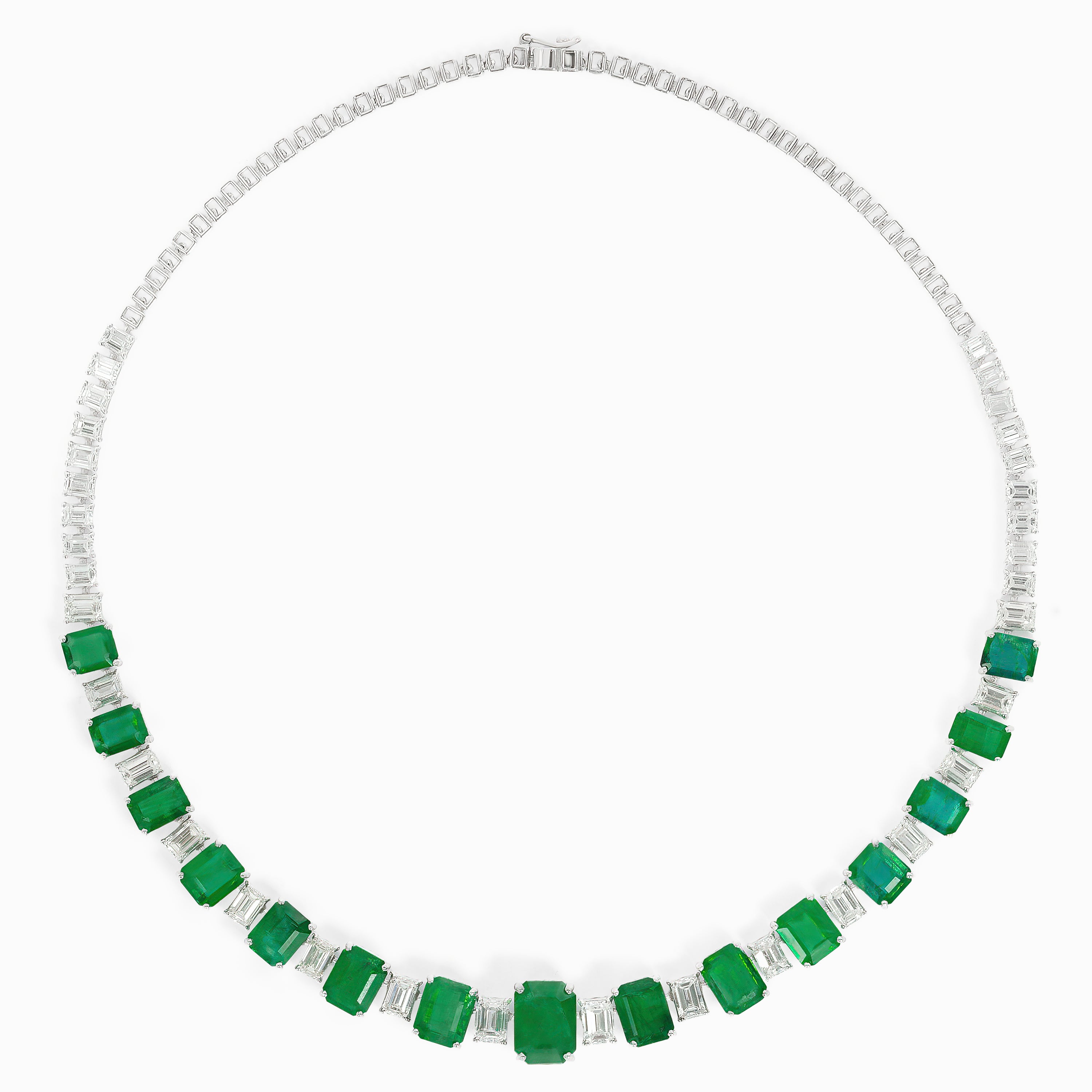 White Gold Link Necklace with Emerald Stones