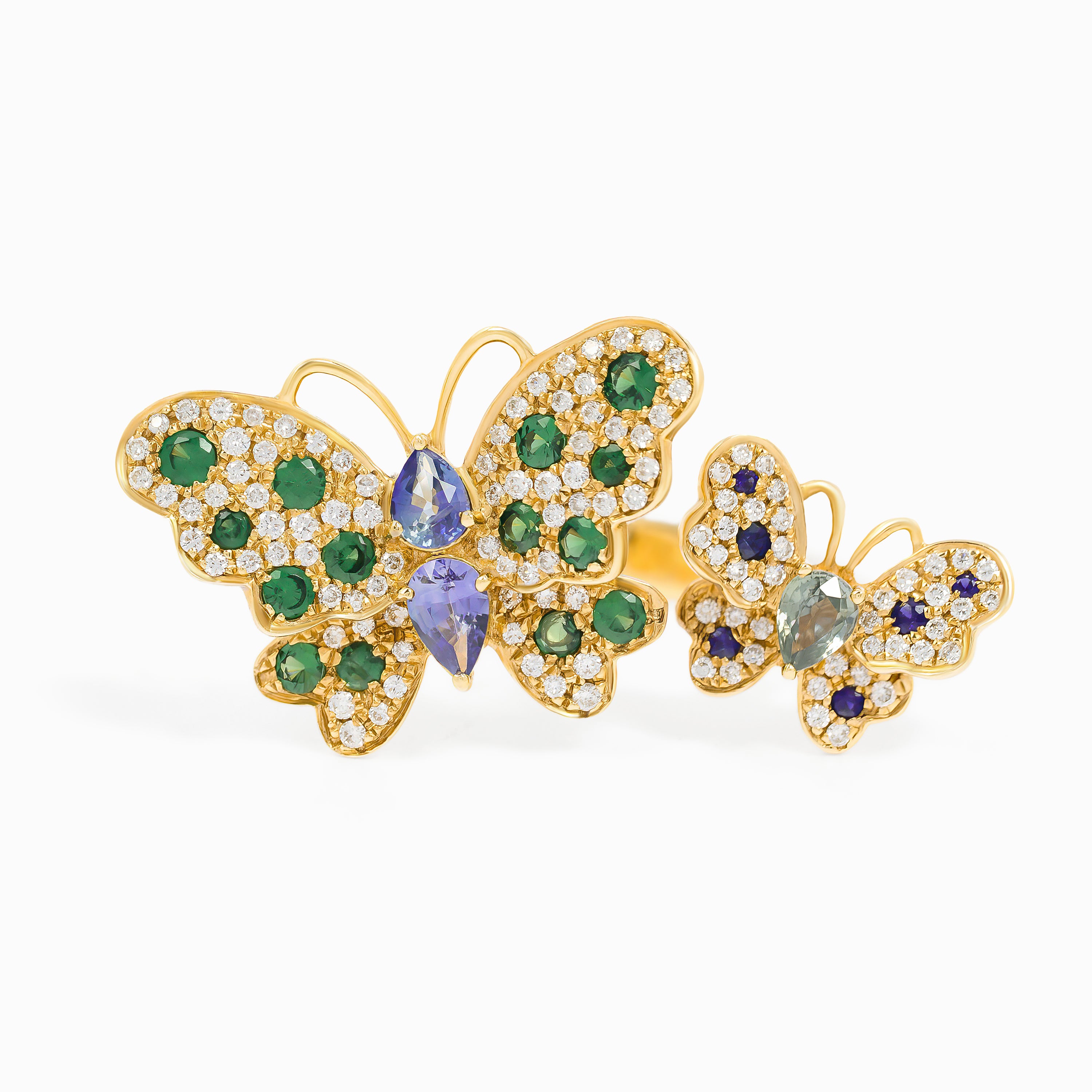 Yellow Gold Ring with Diamond, Sapphire Stones