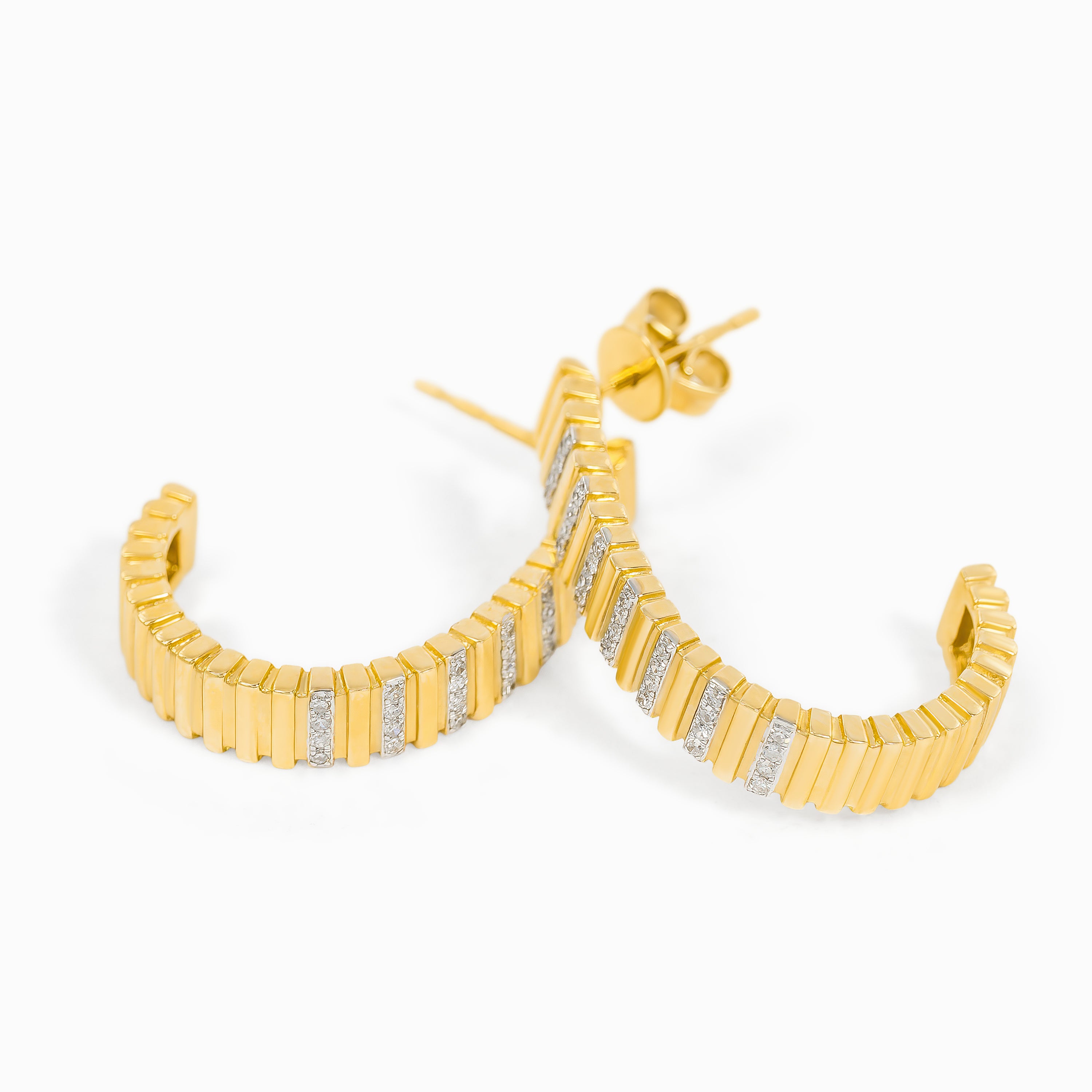 Yellow Gold Hoop Earrings with Diamond Only Stones